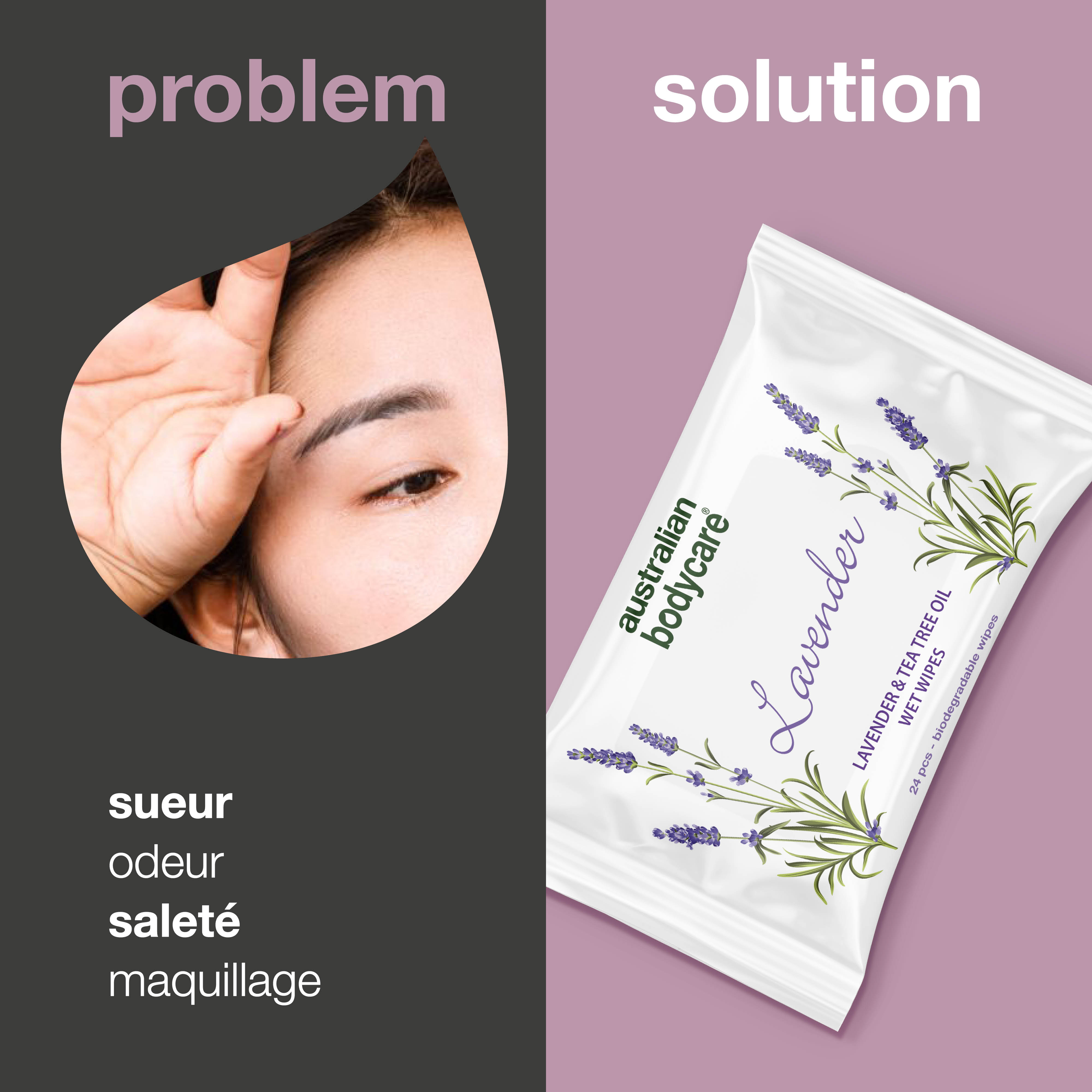 Lingettes humides à l'huile de lavande et d'arbre à thé — Lingettes biodégradables pour nettoyer et hydrater le visage et le corps