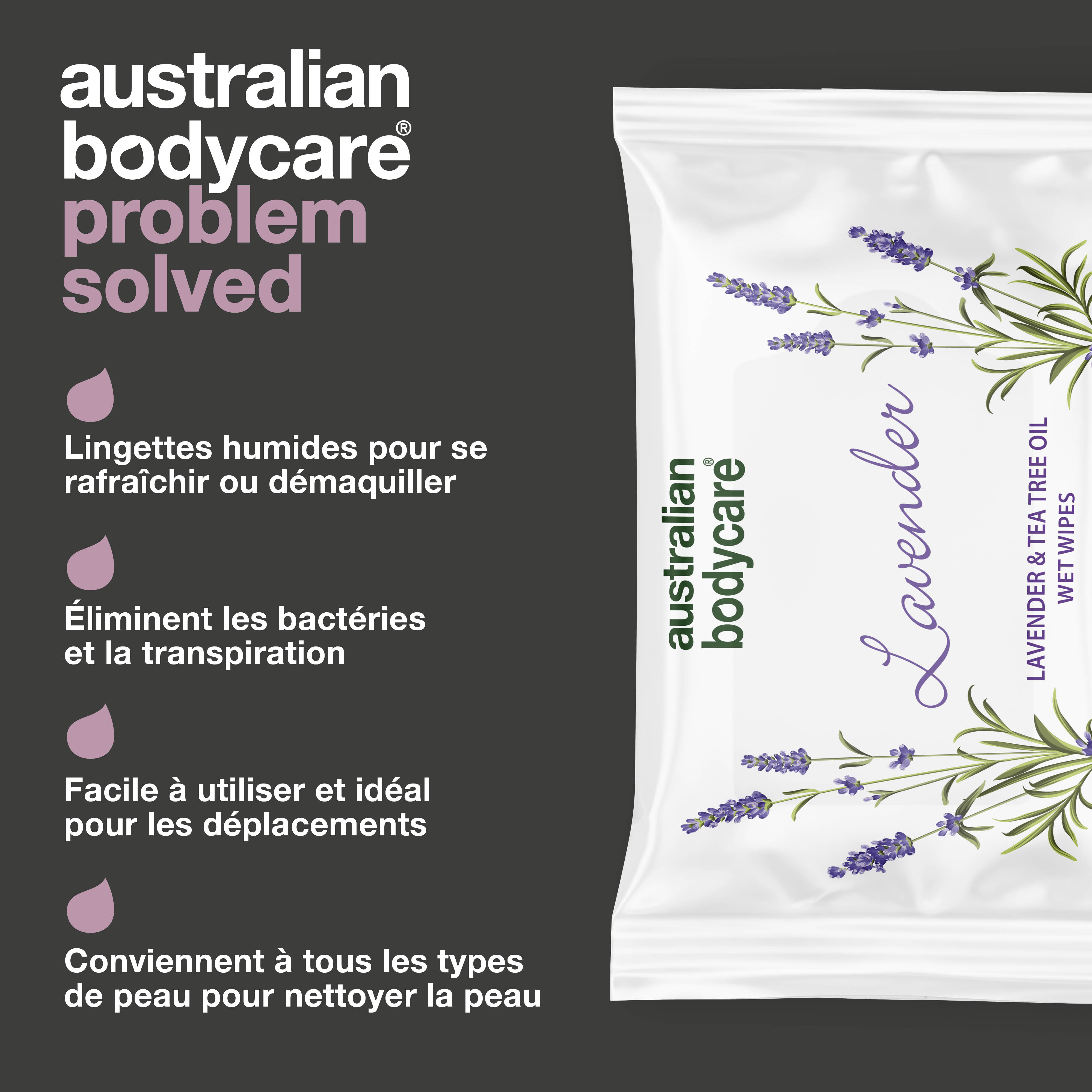 Lingettes humides à l'huile de lavande et d'arbre à thé — Lingettes biodégradables pour nettoyer et hydrater le visage et le corps