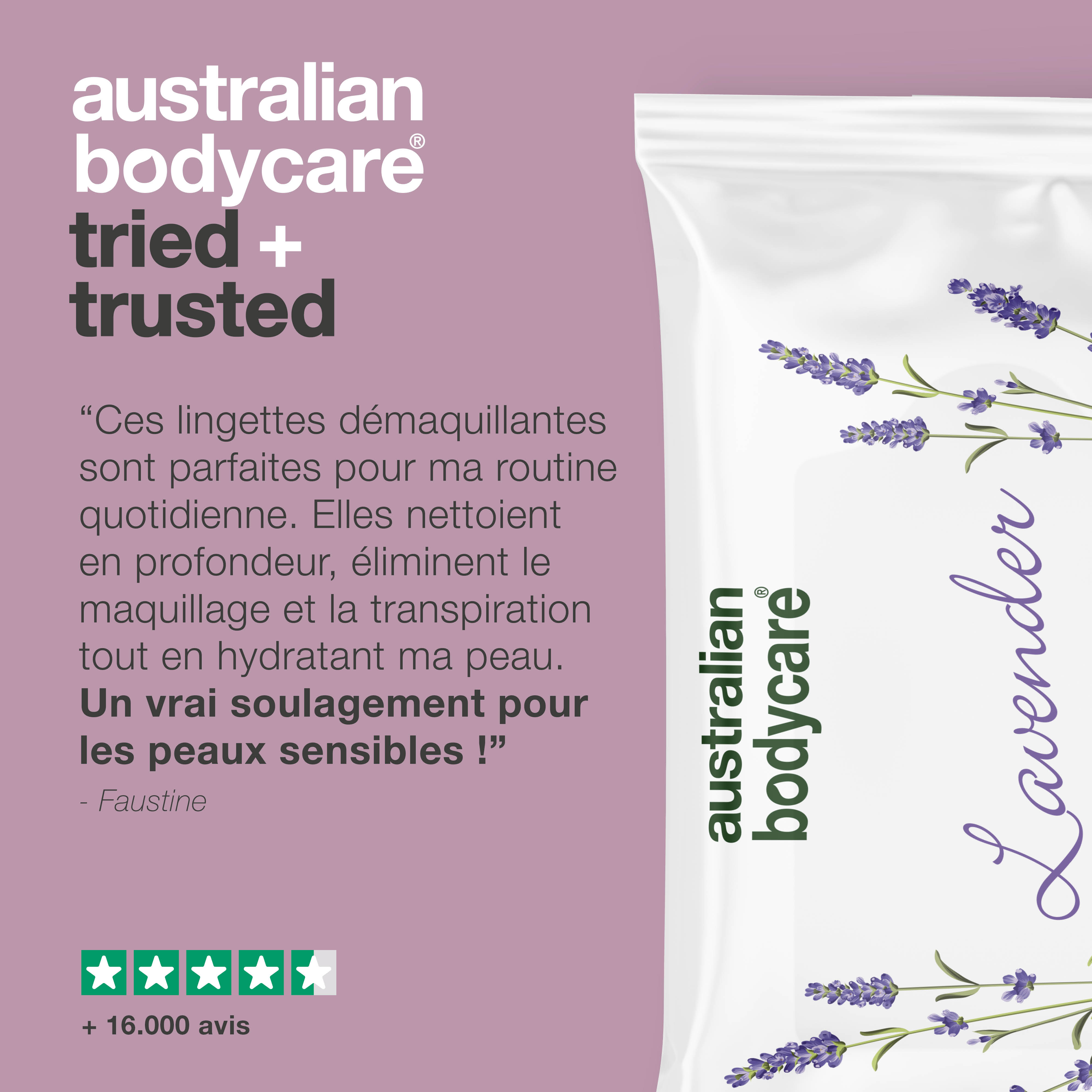 Lingettes humides à l'huile de lavande et d'arbre à thé — Lingettes biodégradables pour nettoyer et hydrater le visage et le corps