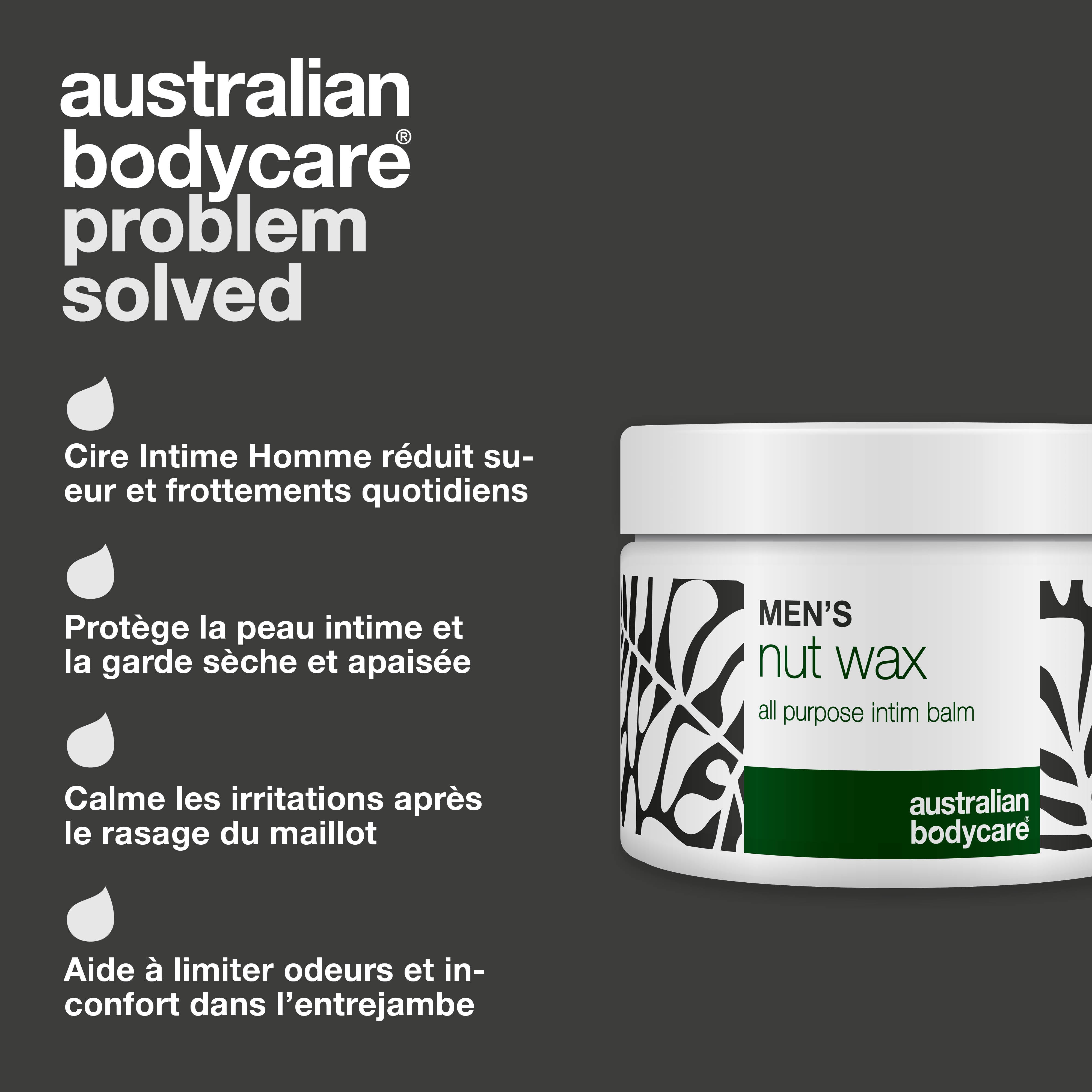 Baume Intime Homme réduit la transpiration, les frottements et les odeurs. Hydrate et protège la peau sensible avec karité, squalane et bisabolol.