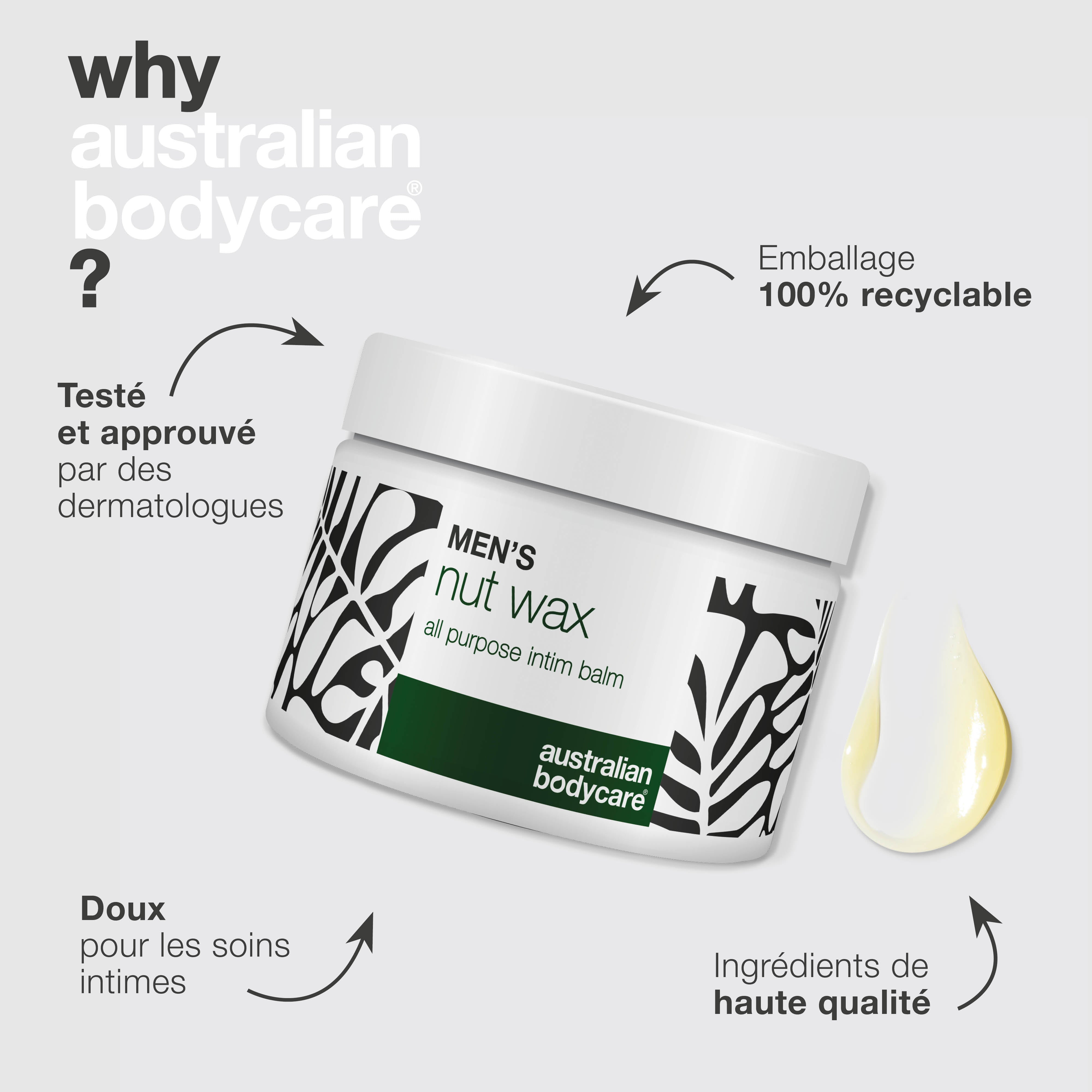 Baume Intime Homme réduit la transpiration, les frottements et les odeurs. Hydrate et protège la peau sensible avec karité, squalane et bisabolol.