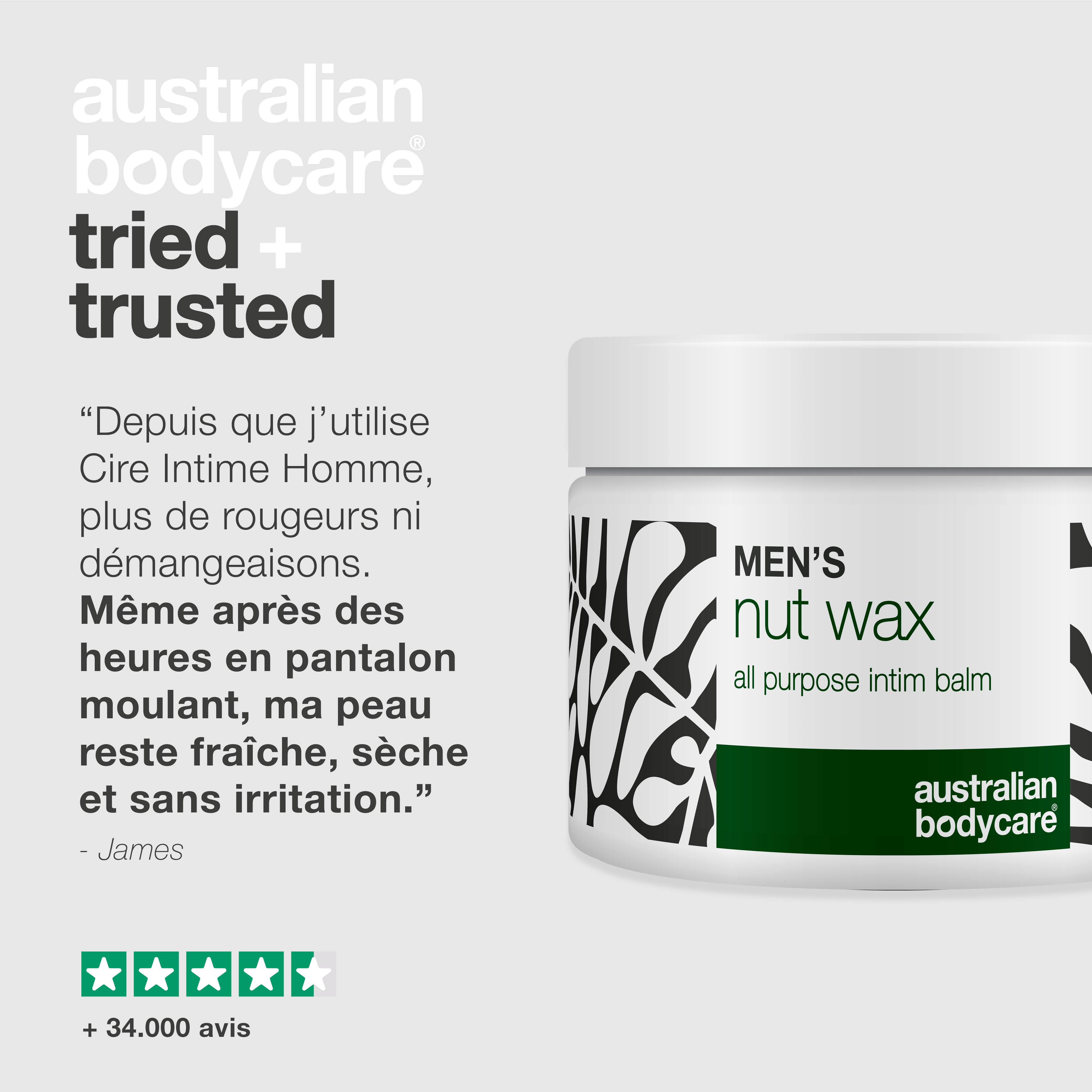 Baume Intime Homme réduit la transpiration, les frottements et les odeurs. Hydrate et protège la peau sensible avec karité, squalane et bisabolol.