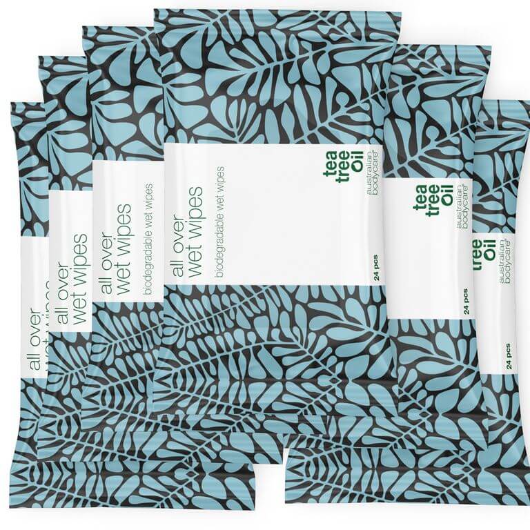 Lingettes démaquillantes peau sensible à l'huile de tea tree (24 pièces) - Nettoie et rafraîchit efficacement la peau du corps