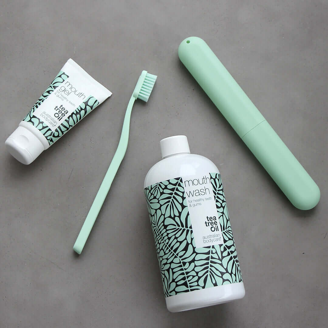 Kit produits pour la bouche de 4 produits à l'huile de tea tree — Pour les soins quotidiens en cas de muguet buccal, de maladie parodontale et de gingivite