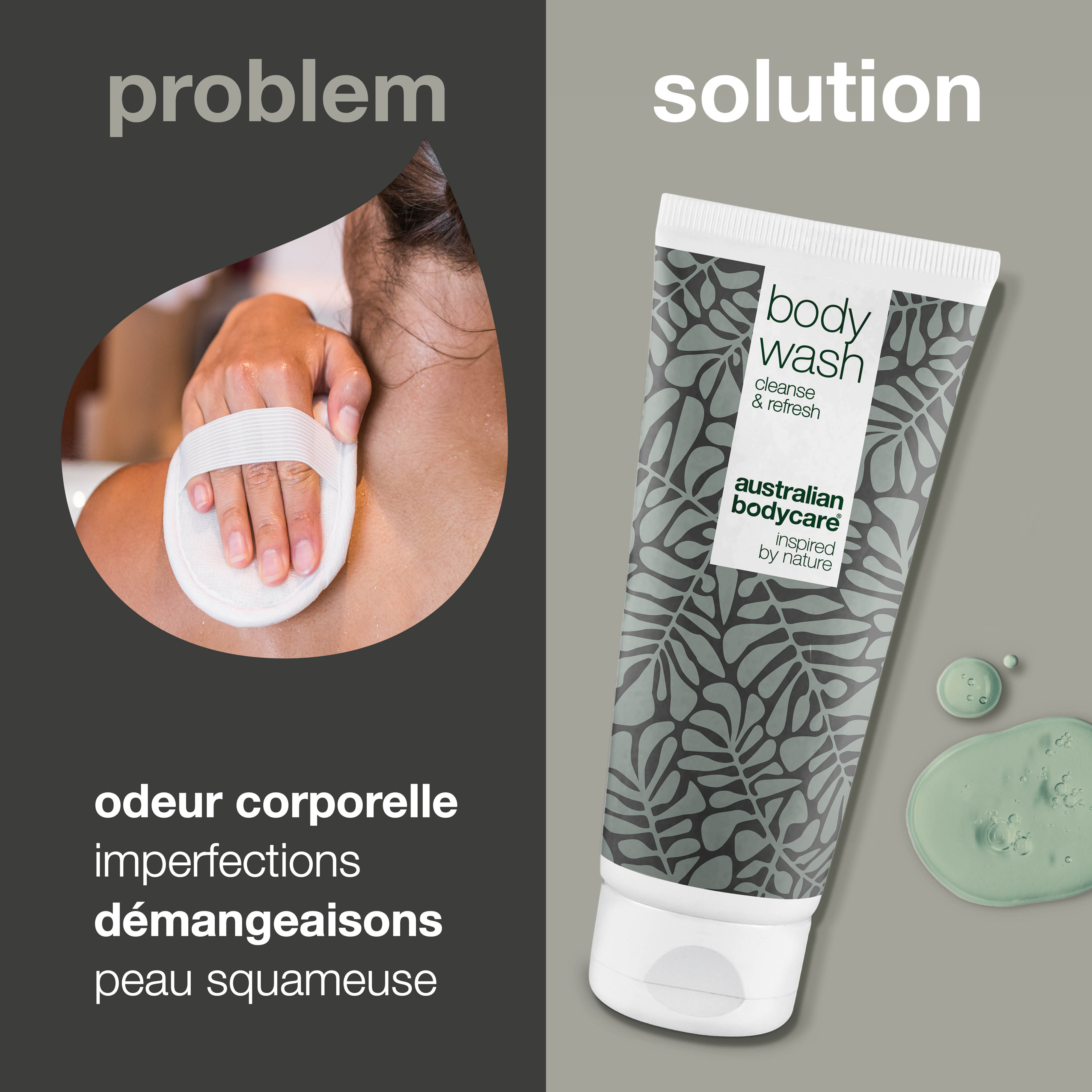 Gel douche pour les imperfections et les odeurs corporelles – Gel douche qui réduit les odeurs corporelles, les pieds malodorants et les taches, laissant la peau rafraîchie et propre.