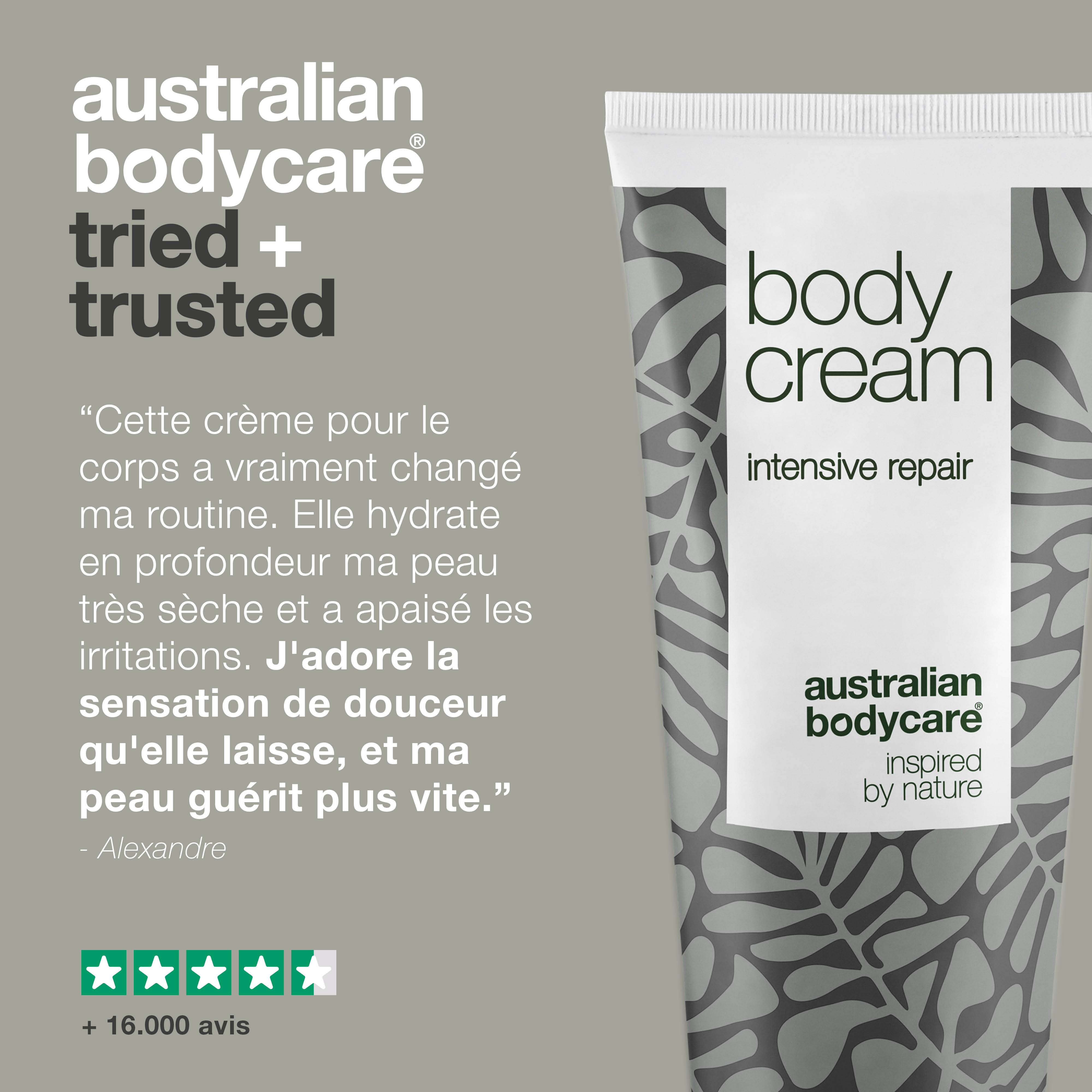 Crème corporelle pour peaux abîmées et sèches à l'huile de tea tree