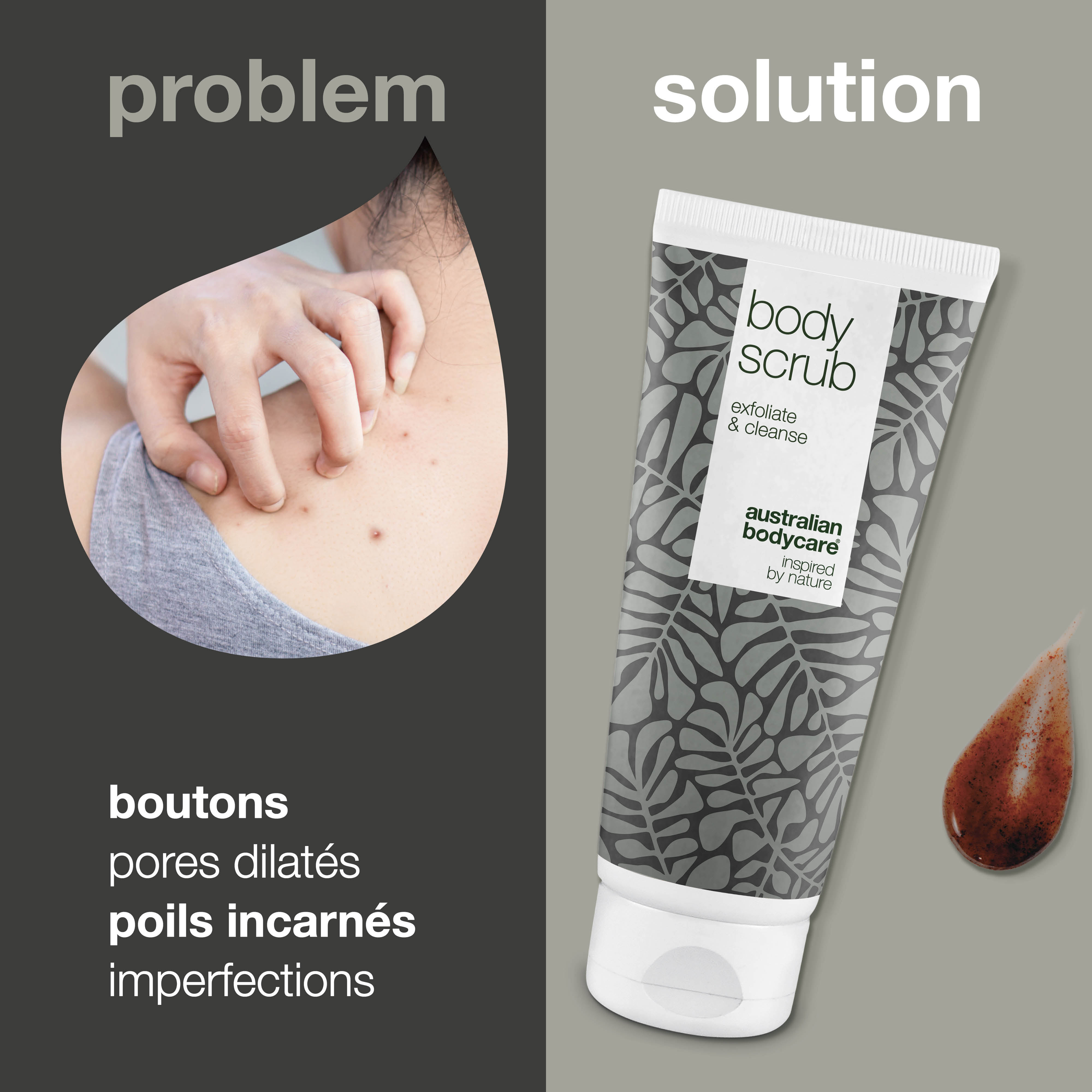 Gommage corporel exfoliant à l'arbre à thé pour les taches et la peau congestionnée — Gommage nettoyant en profondeur à l'huile d'arbre à thé 100 % naturelle, également pour un usage intime
