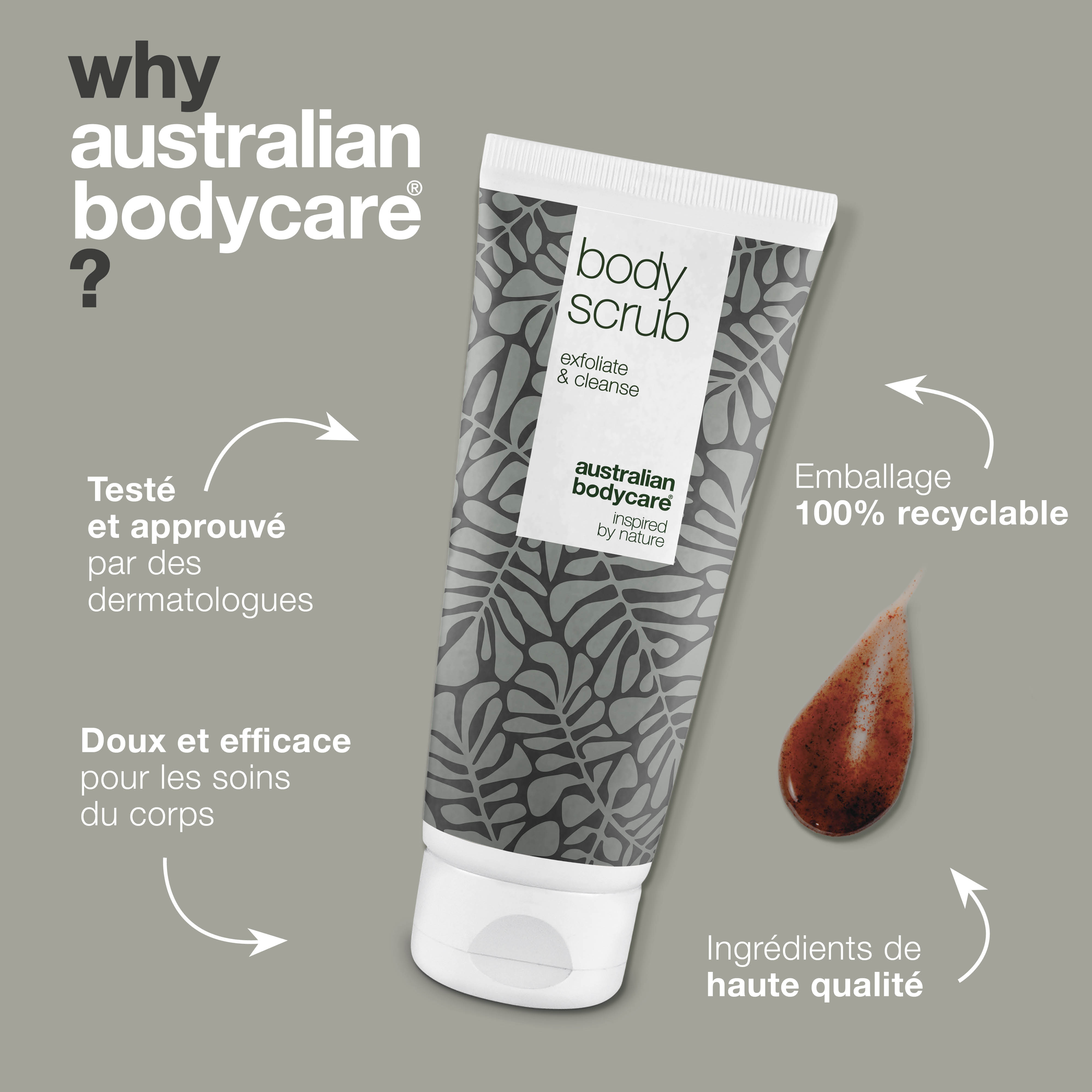 Gommage corporel exfoliant à l'arbre à thé pour les taches et la peau congestionnée — Gommage nettoyant en profondeur à l'huile d'arbre à thé 100 % naturelle, également pour un usage intime