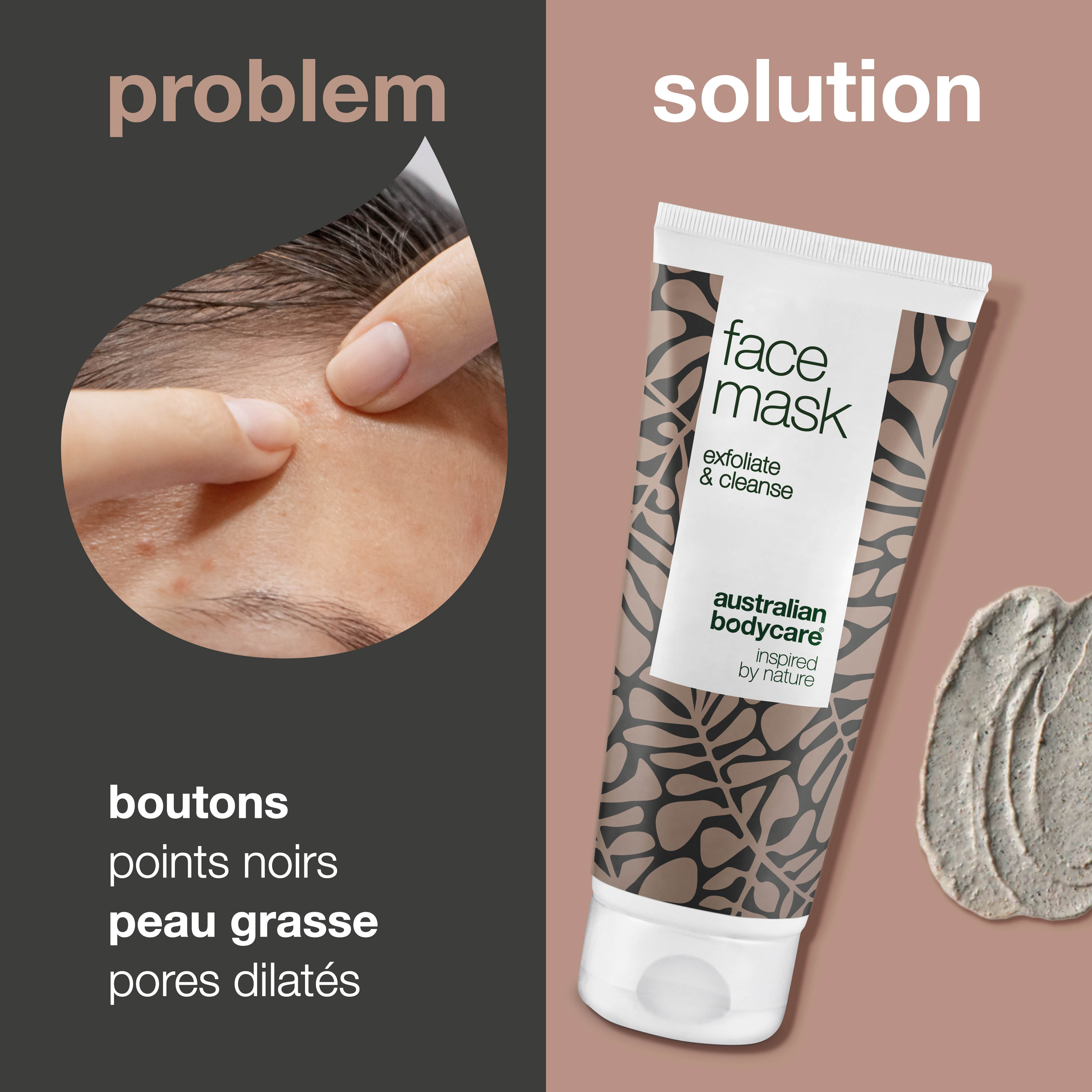 Masque nettoyant visage pour peaux congestionnées et grasses — Masque nettoyant en profondeur à l'argile pour hommes et femmes, pour éliminer les points noirs et les boutons