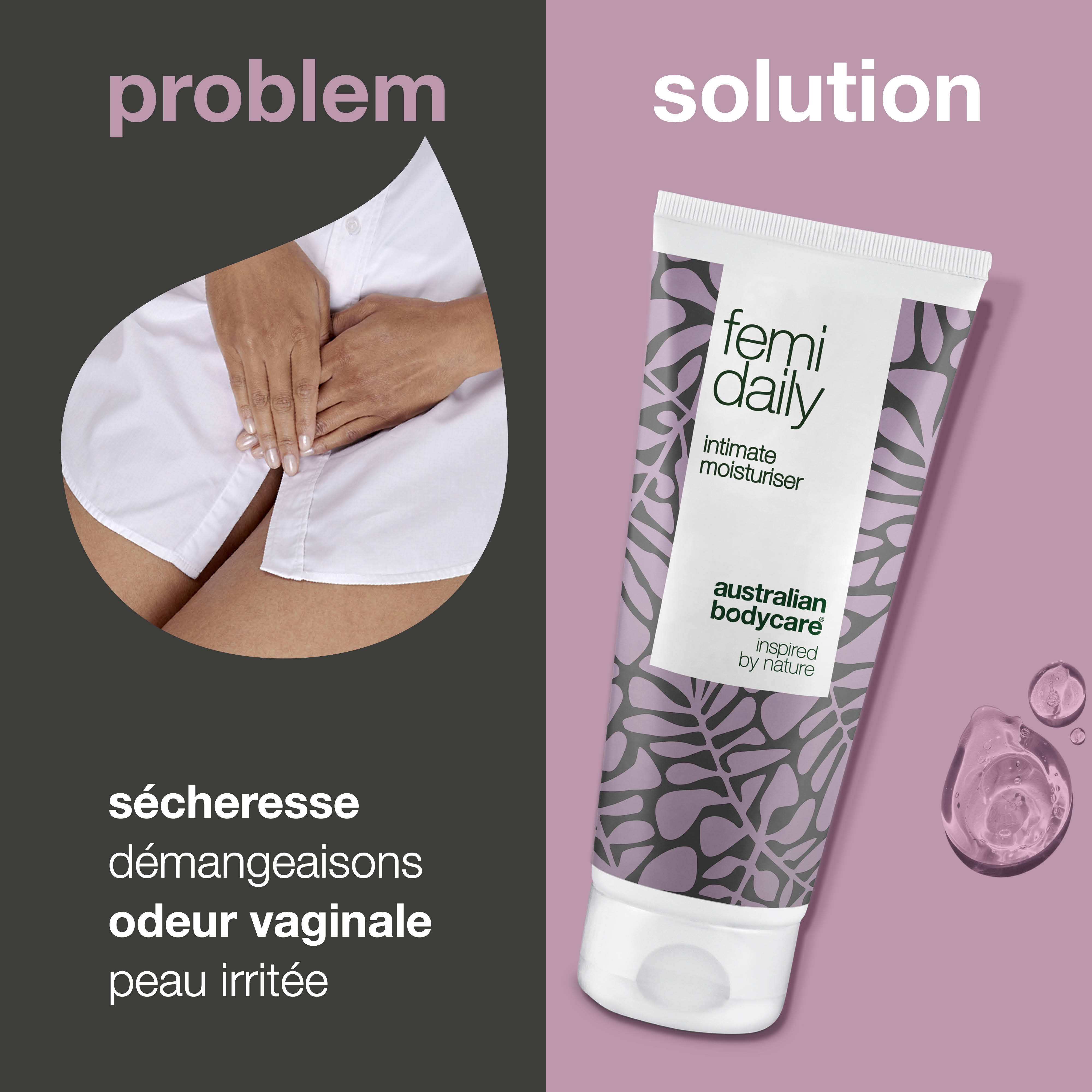 Gel intime contre la sécheresse vaginale, les démangeaisons génitales et les odeurs vaginales — Gel intime pour le soin quotidien des problèmes intimes