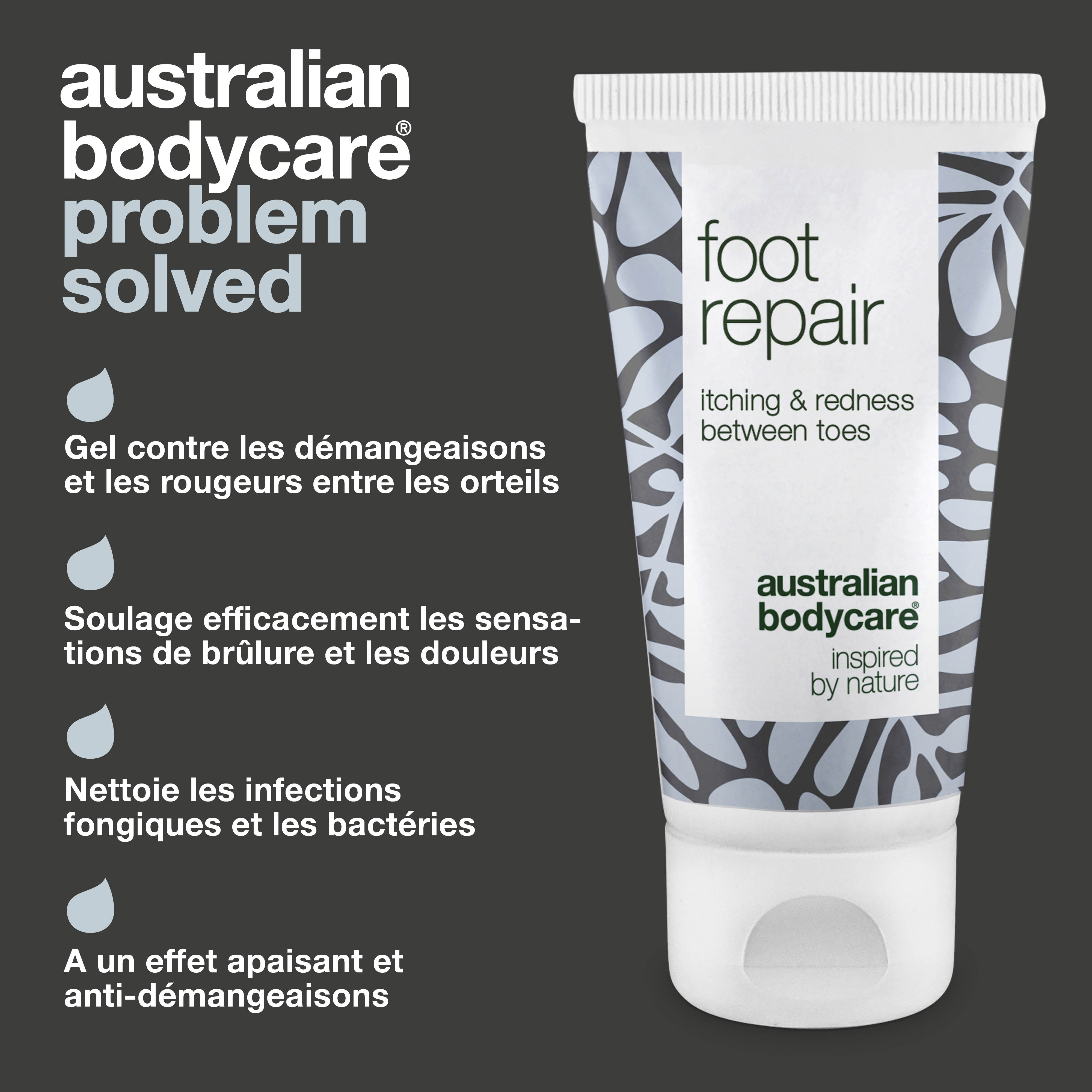 Gel pour les pieds pour les orteils rouges et qui démangent — Soulagez les démangeaisons, les picotements et les rougeurs entre vos orteils grâce à ce gel apaisant. Contient du 4-terpinéol naturel, connu à partir de l'huile d'arbre à thé. Idéal pour les soins et le soulagement quotidiens.