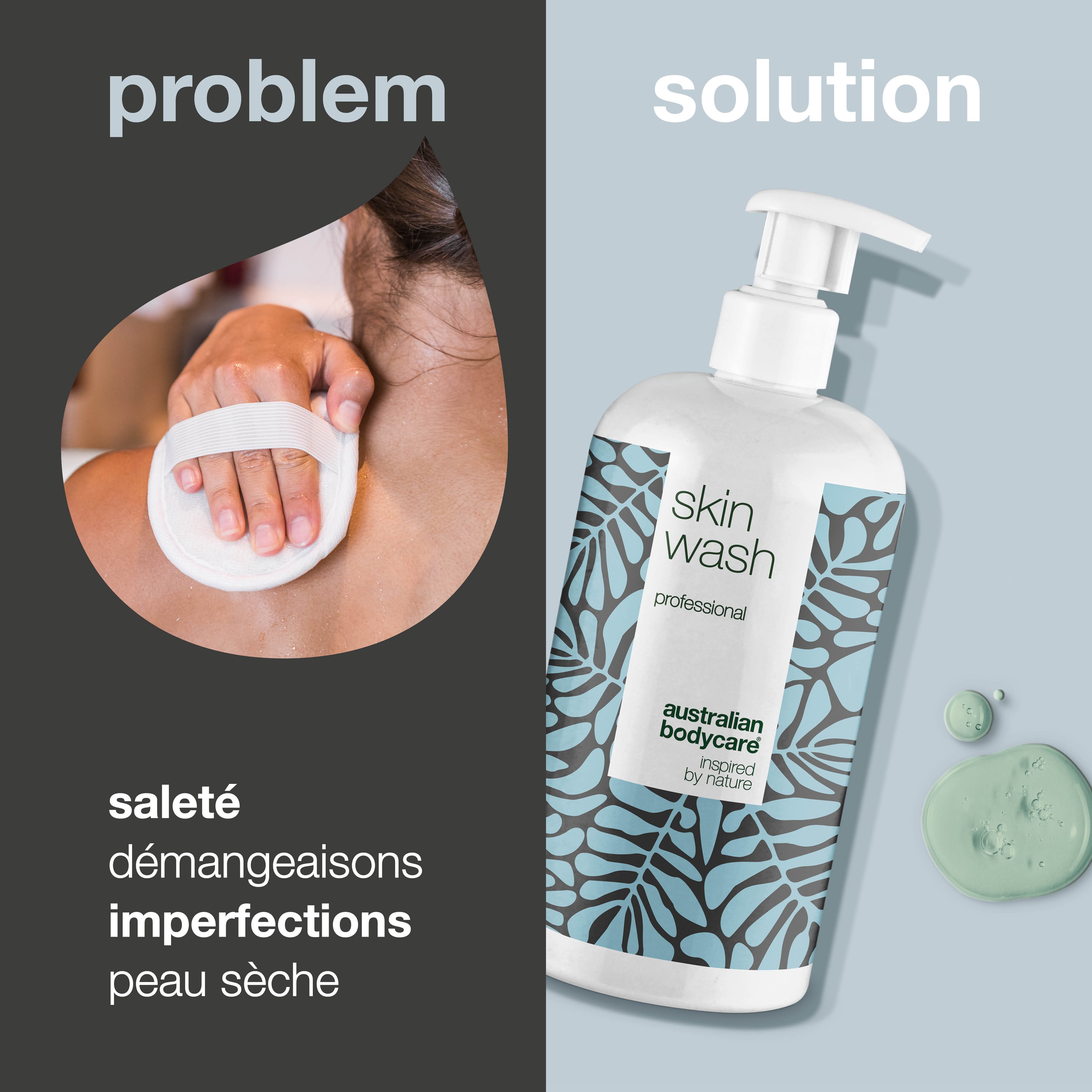 Nettoyant professionnel pour la peau — Nettoyant corporel professionnel à l’huile d’arbre à thé antibactérienne
