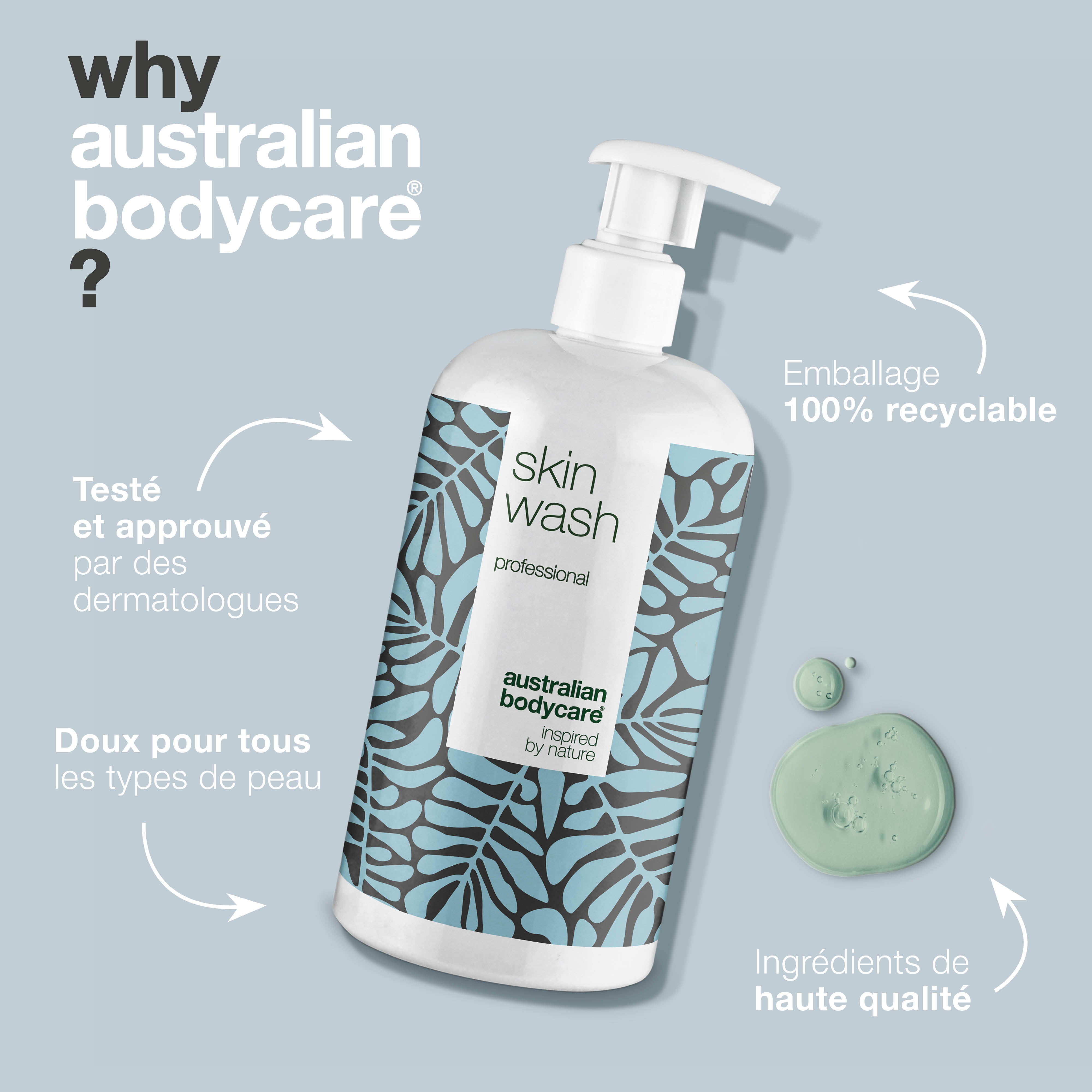 Nettoyant professionnel pour la peau — Nettoyant corporel professionnel à l’huile d’arbre à thé antibactérienne