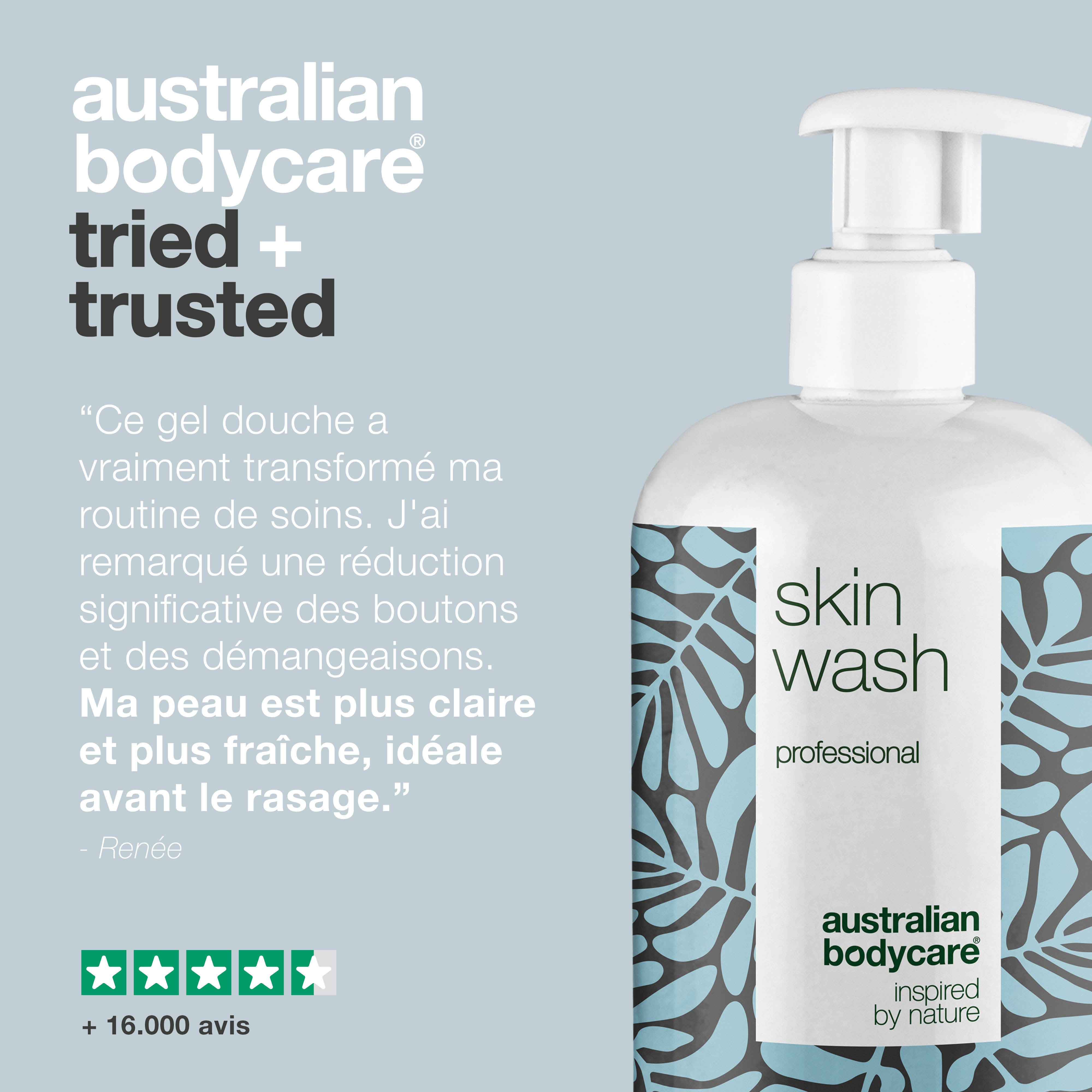 Nettoyant professionnel pour la peau — Nettoyant corporel professionnel à l’huile d’arbre à thé antibactérienne