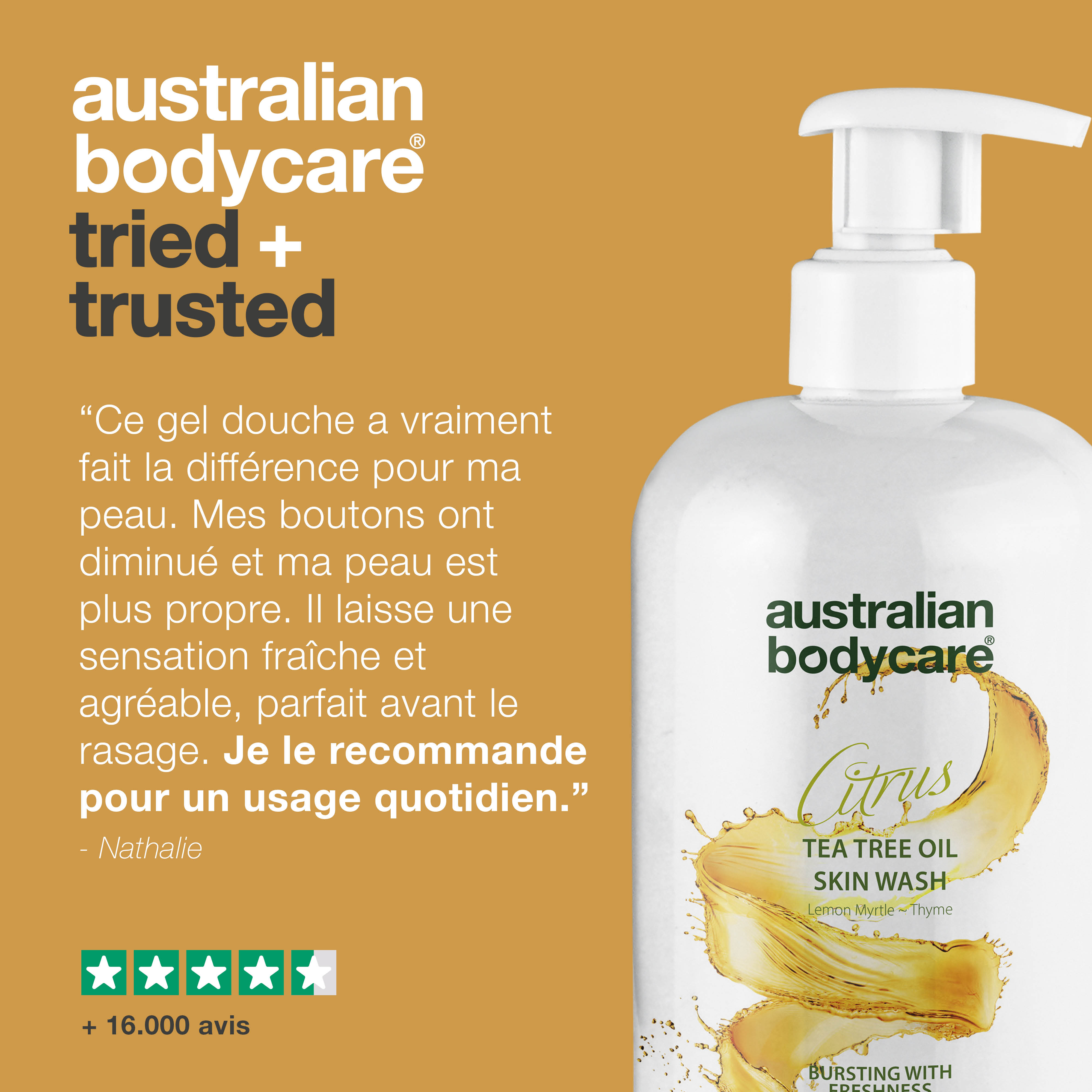 Nettoyant professionnel pour la peau aux agrumes — Nettoyant corporel professionnel à l'huile d'arbre à thé et aux agrumes pour un usage quotidien