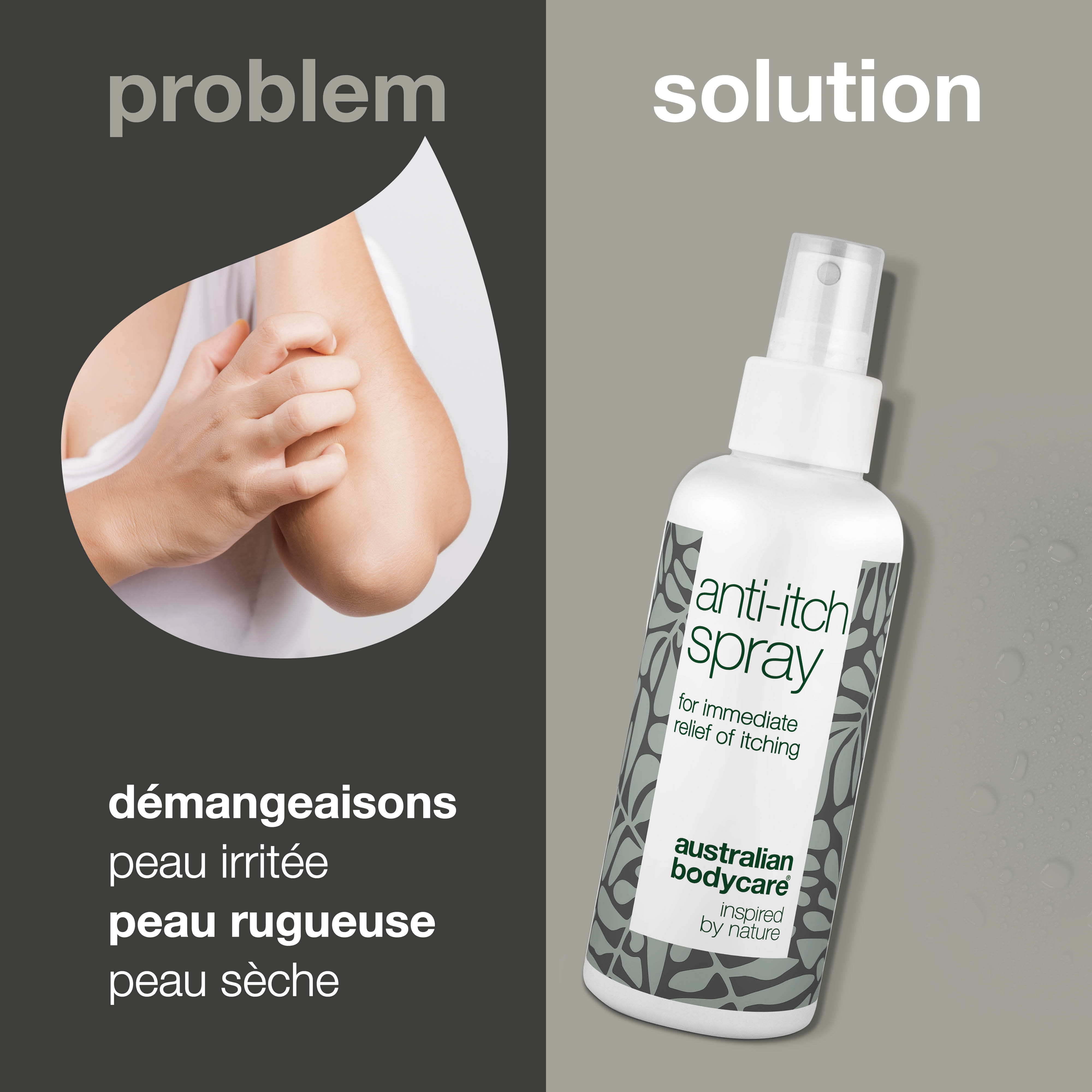 Spray pour les démangeaisons de la peau – Soulagement apaisant et rafraîchissant – Vous souffrez de démangeaisons et de peau irritée ? Notre spray apaisant procure un soulagement rapide grâce à des ingrédients naturels, calmant et rafraîchissant instantanément votre peau. Testé dermatologiquement et 100 % végétalien.