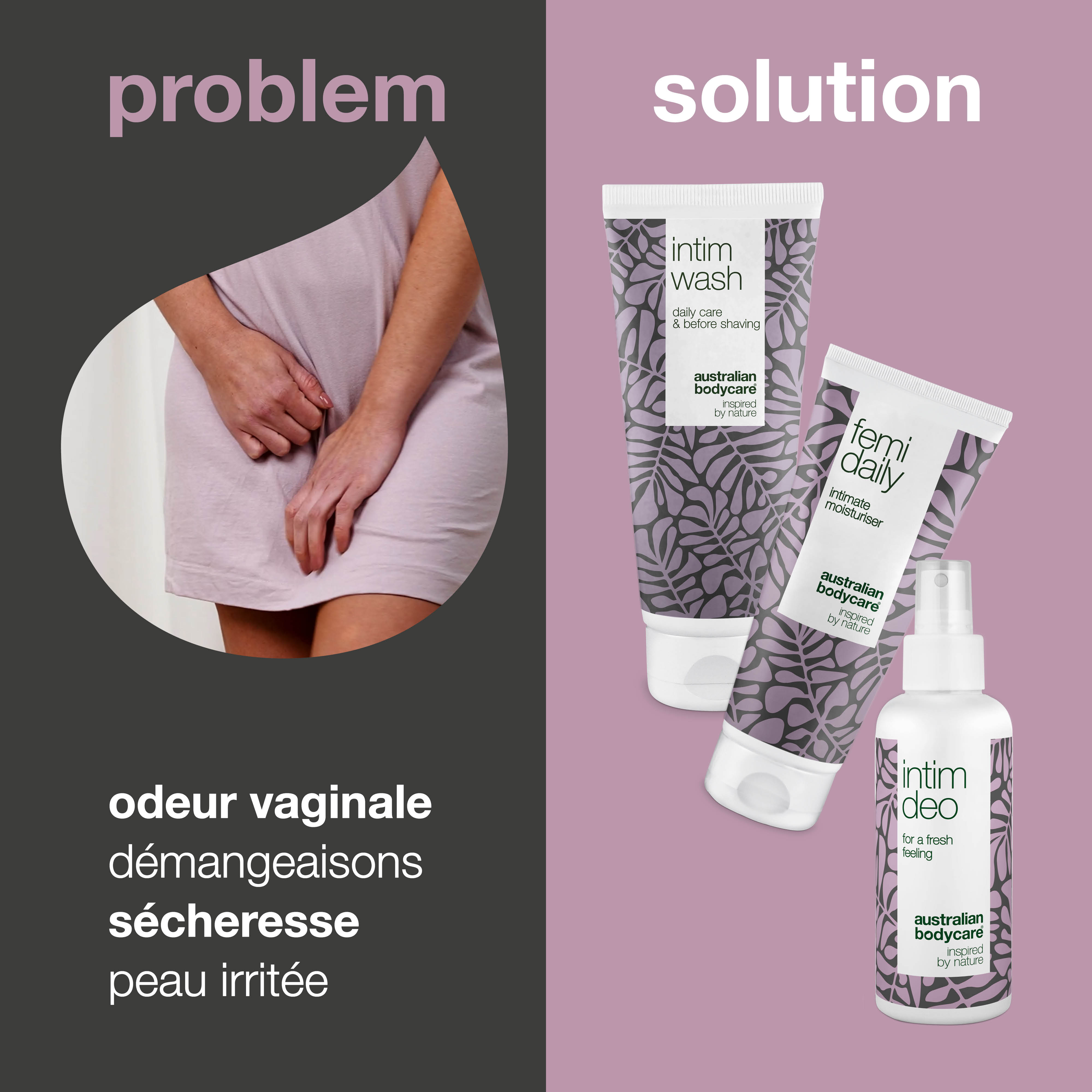 Kit de soins intimes contre les odeurs vaginales — 3 produits intimes contre les odeurs indésirables et les irritations intimes