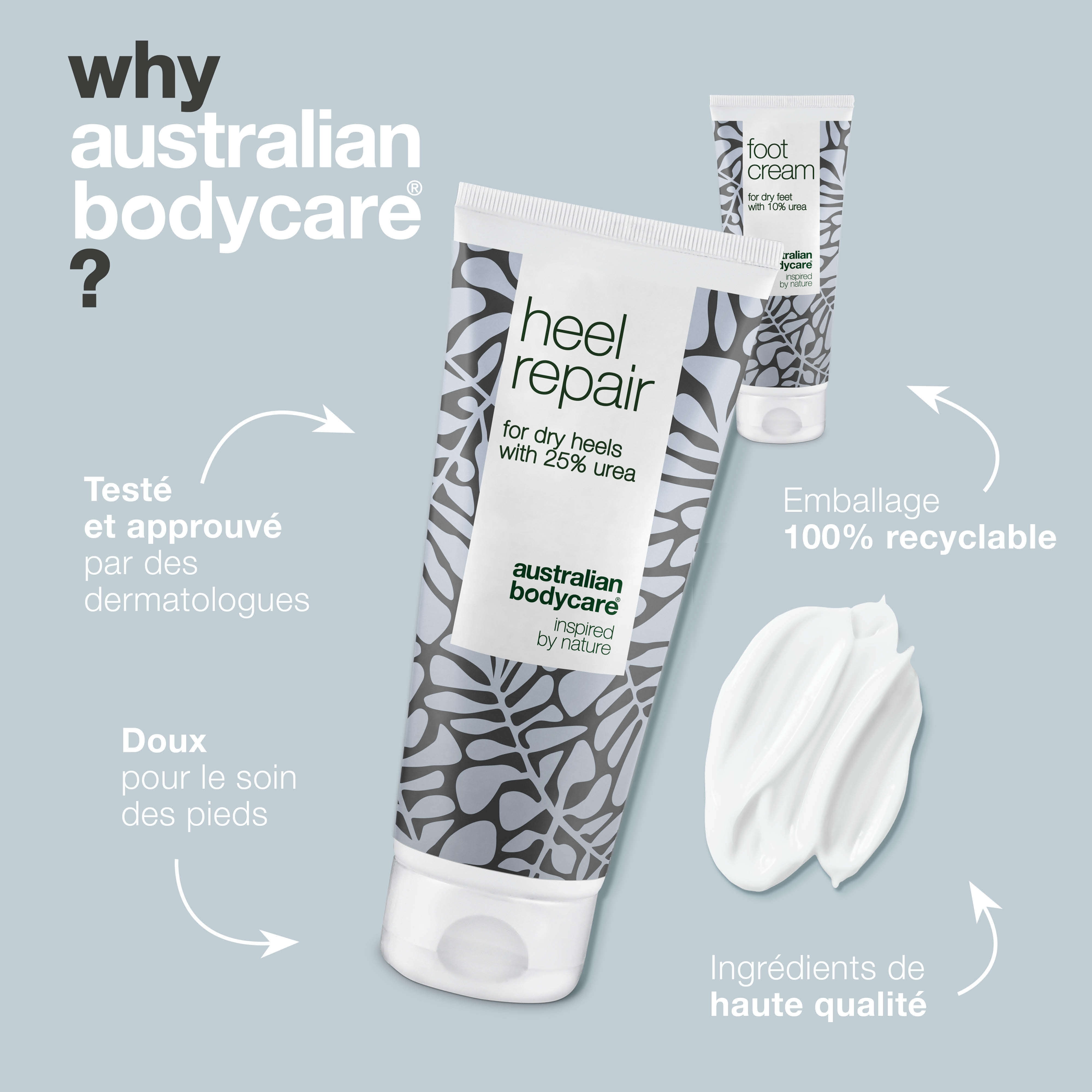 2 produits pour la peau dure des pieds et des talons — Crème pour les pieds et crème pour les talons à l'urée et à l'huile d'arbre à thé pour la peau dure des pieds et des crevasses du talon
