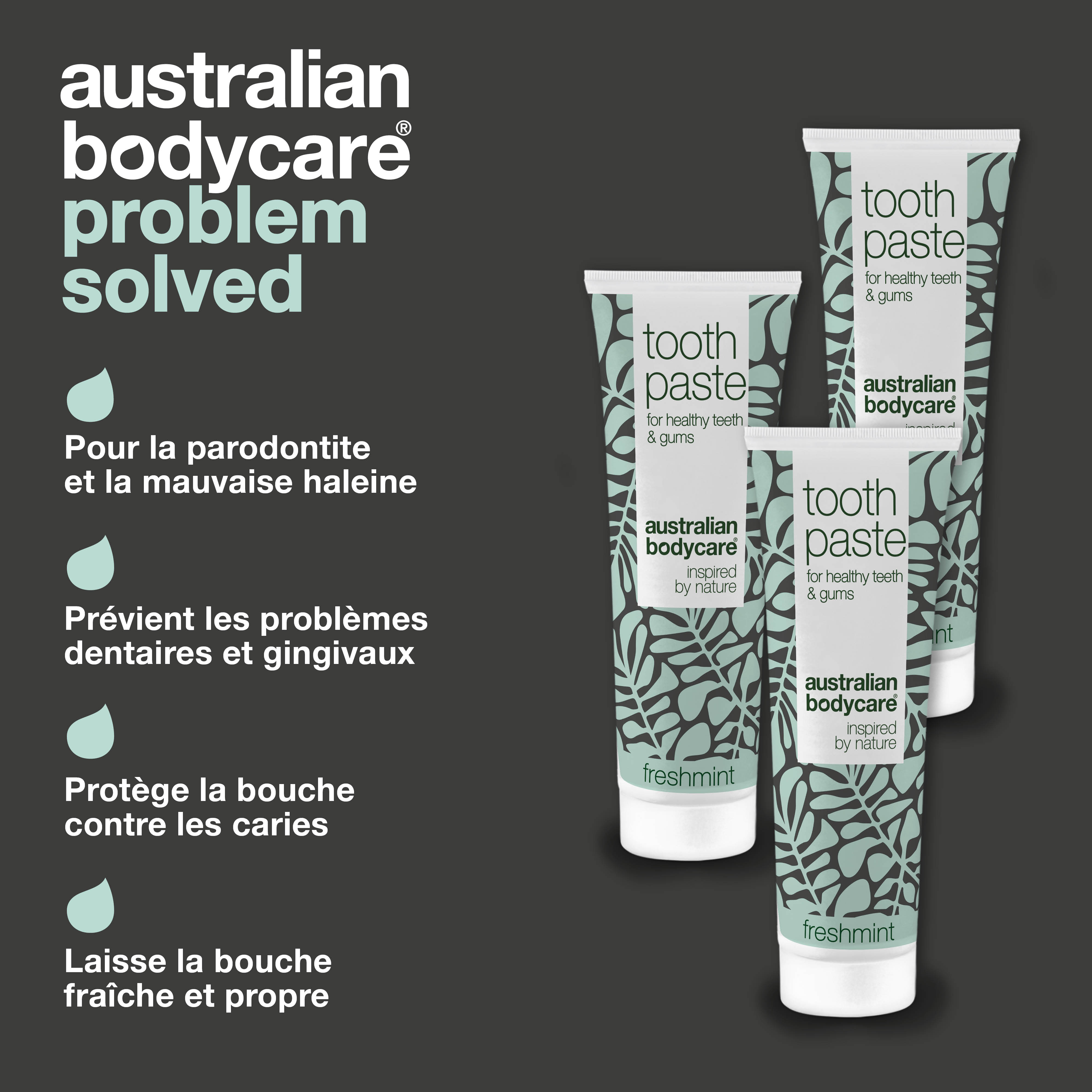 3 x Dentifrice à l'huile d'arbre à thé et à la menthe fraîche — Pour le soin quotidien du muguet buccal, de la parodontite et de la gingivite