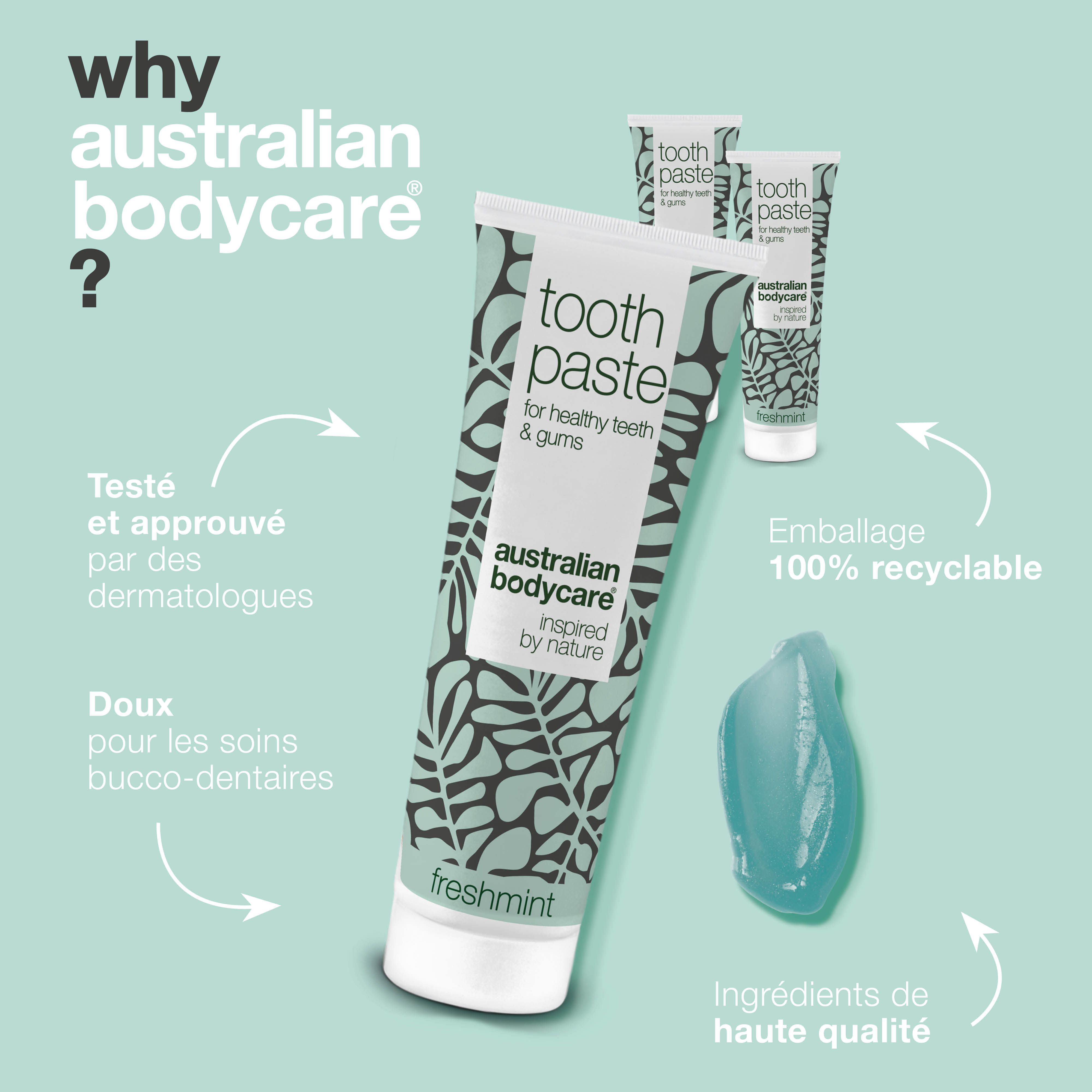 3 x Dentifrice à l'huile d'arbre à thé et à la menthe fraîche — Pour le soin quotidien du muguet buccal, de la parodontite et de la gingivite