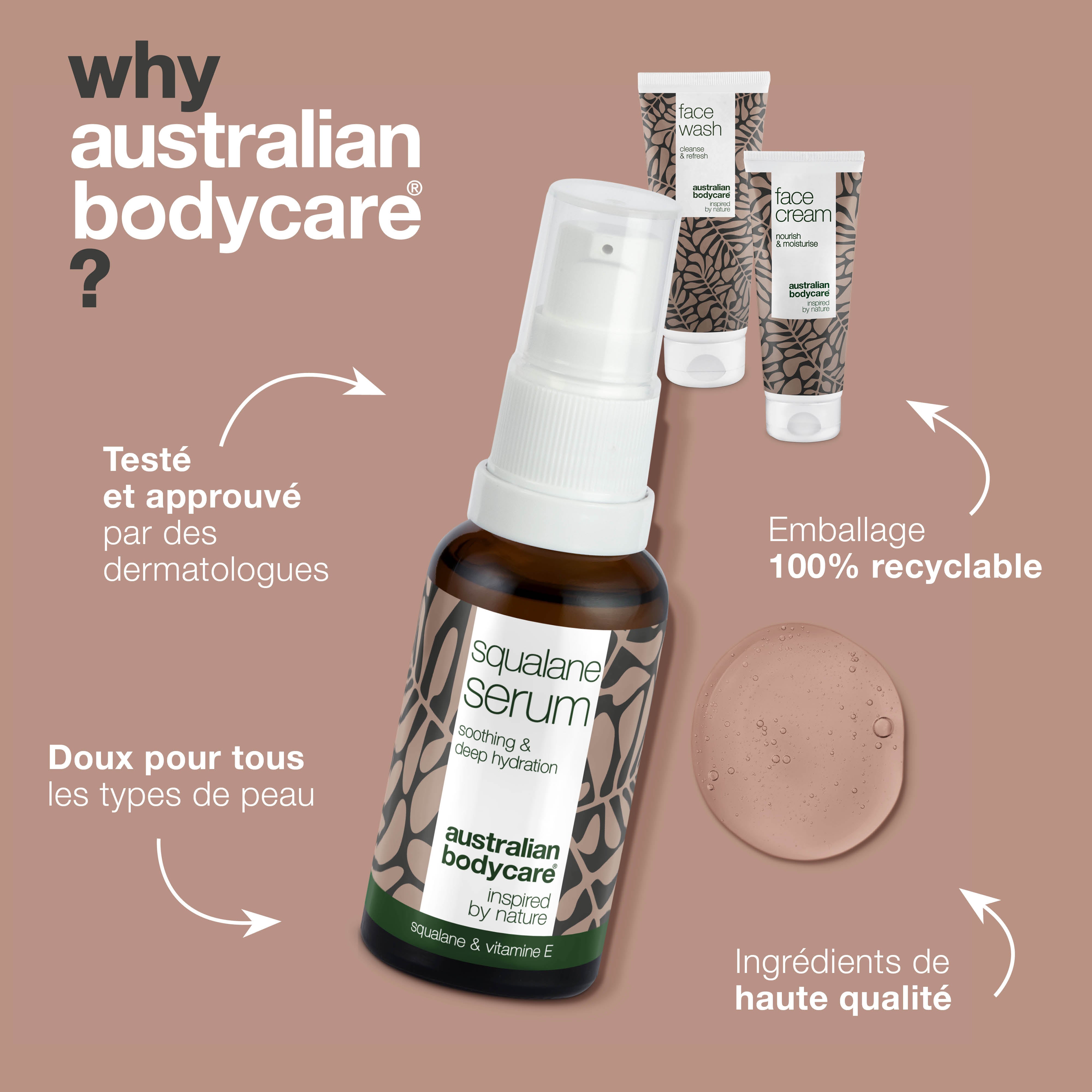 Coffret pour peaux très sèches et irritantes du visage — 3 produits hydratants : nettoyant visage, sérum et crème Squalane