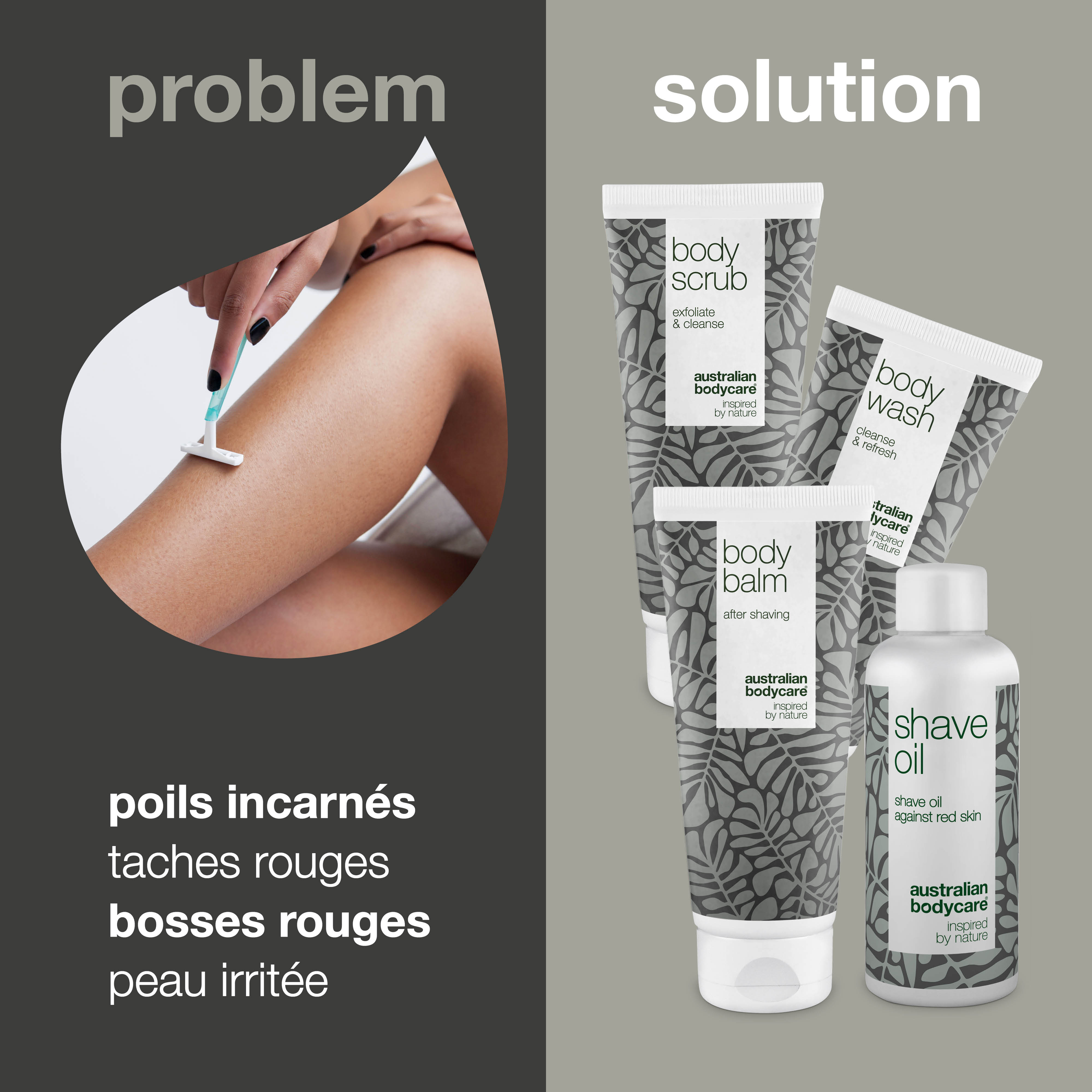 Kit de rasage du corps contre les boutons rouges du rasoir — Élimine les poils incarnés, les pattes en fraise et le feu du rasoir.