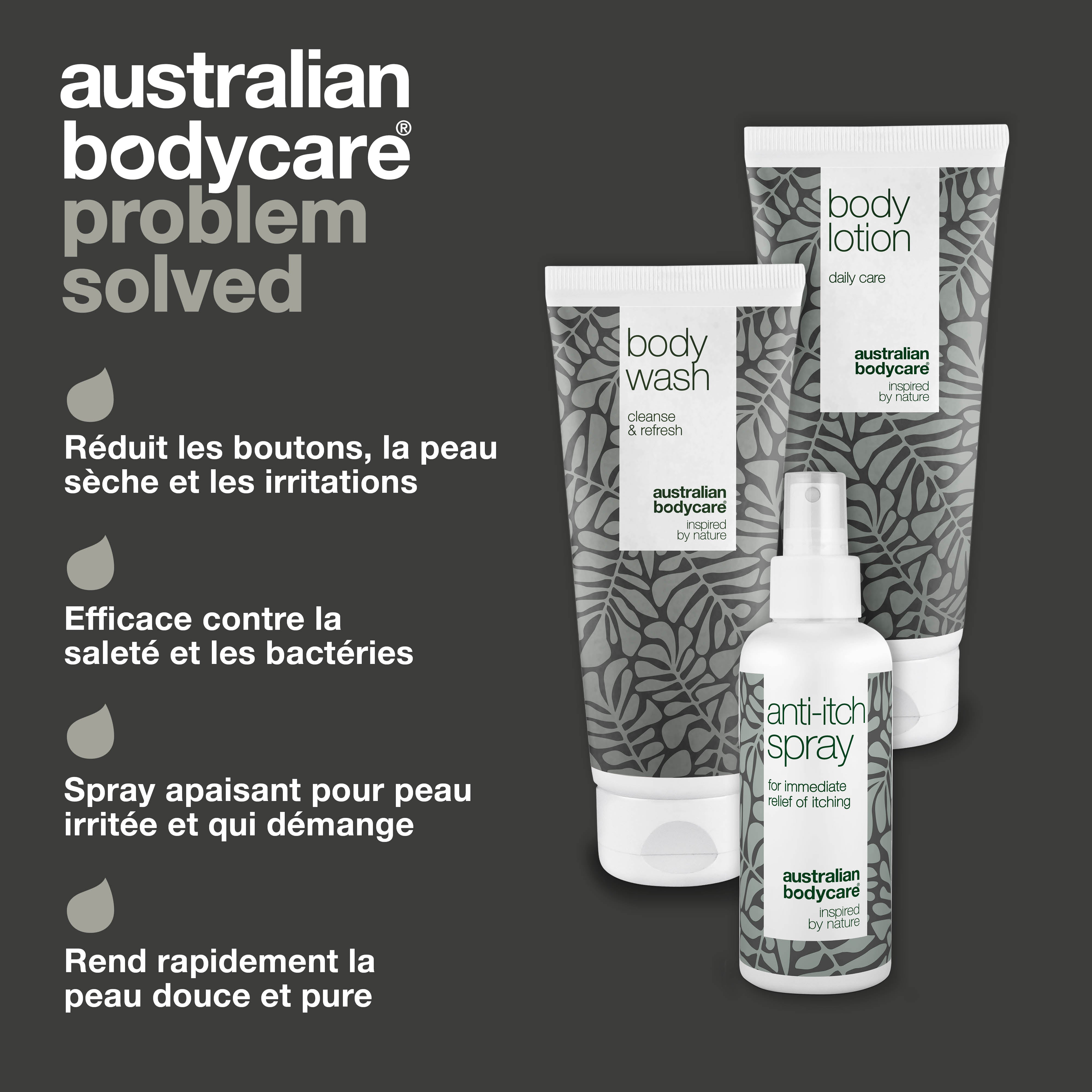 Kit de 3 produits pour les démangeaisons sur la surface du corps — Produits apaisants pour les peaux irritées