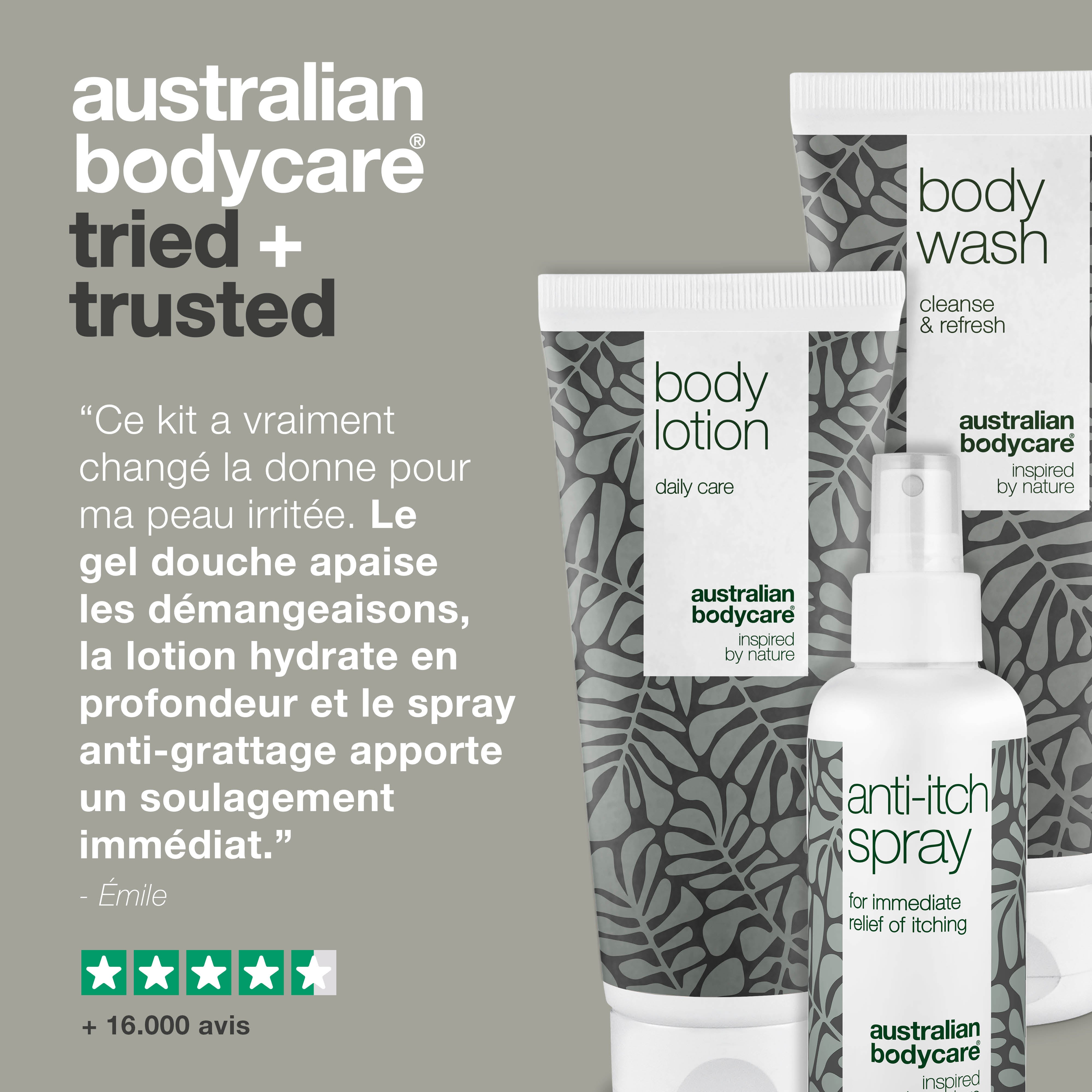 Kit de 3 produits pour les démangeaisons sur la surface du corps — Produits apaisants pour les peaux irritées