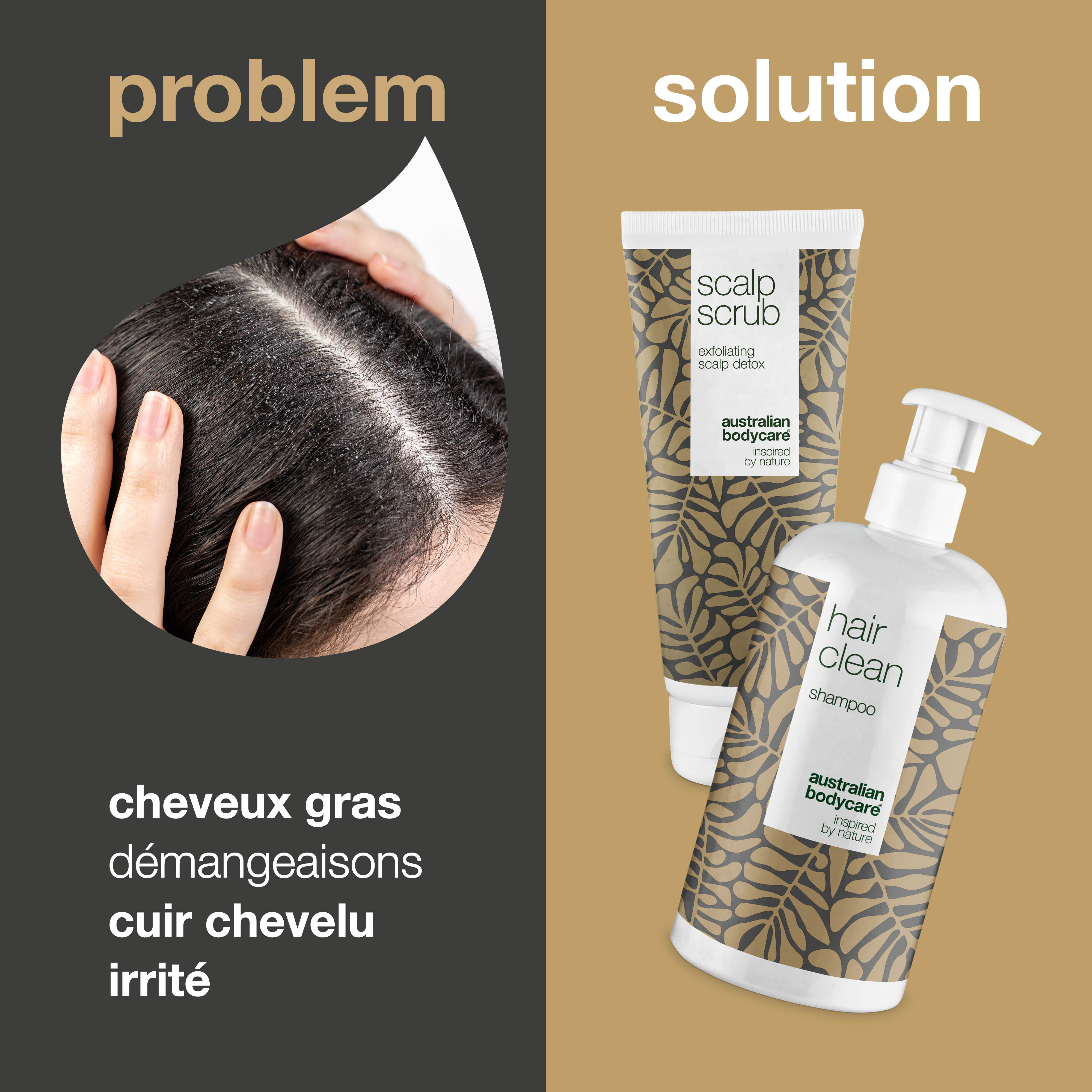 2 produits contre les boutons du cuir chevelu — Gommage du cuir chevelu et shampoing à l'huile d'arbre à thé contre les boutons du cuir chevelu