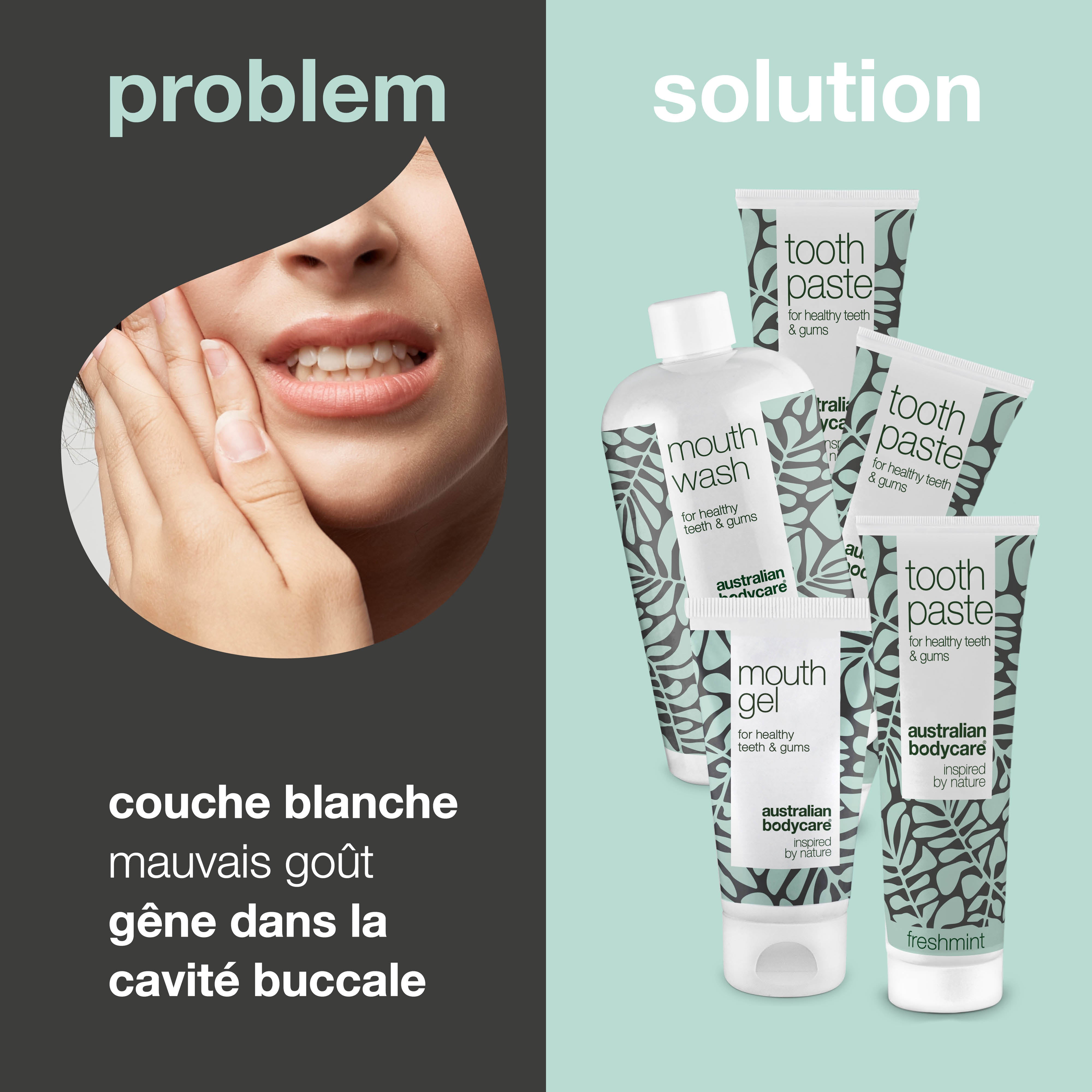 Pack de 5 contre la langue blanche — Produits oraux à l'huile d'arbre à thé pour le soin quotidien de la langue, des gencives et des dents enduites