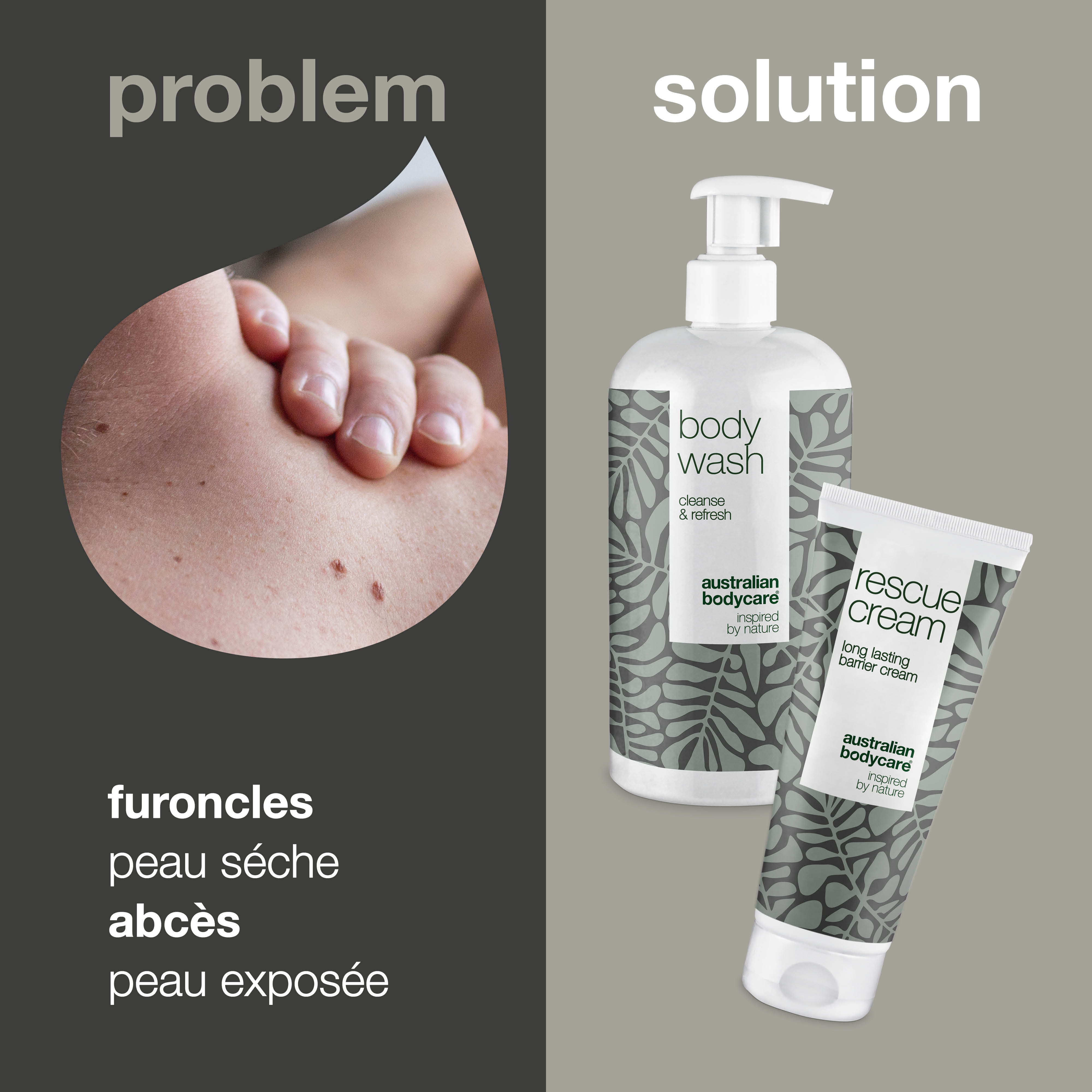 Kit pour le soin quotidien des furoncles — 2 produits pour le nettoyage et le soin quotidien des furoncles, des abcès et de la peau exposée