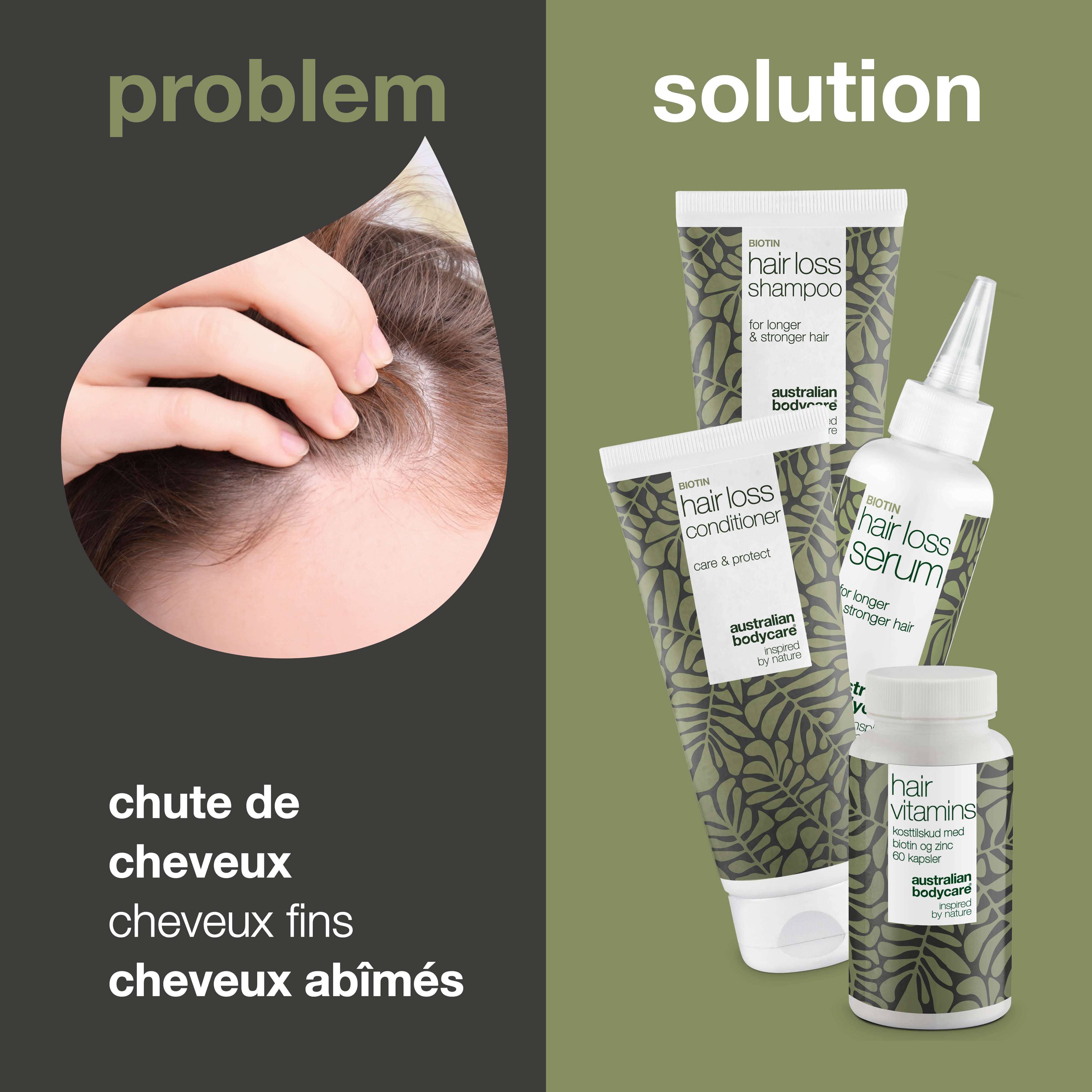 4 produits contre la chute et l'amincissement des cheveux — Produits contre la chute des cheveux à base de biotine, d'huile d'arbre à thé et de Capilia Longa