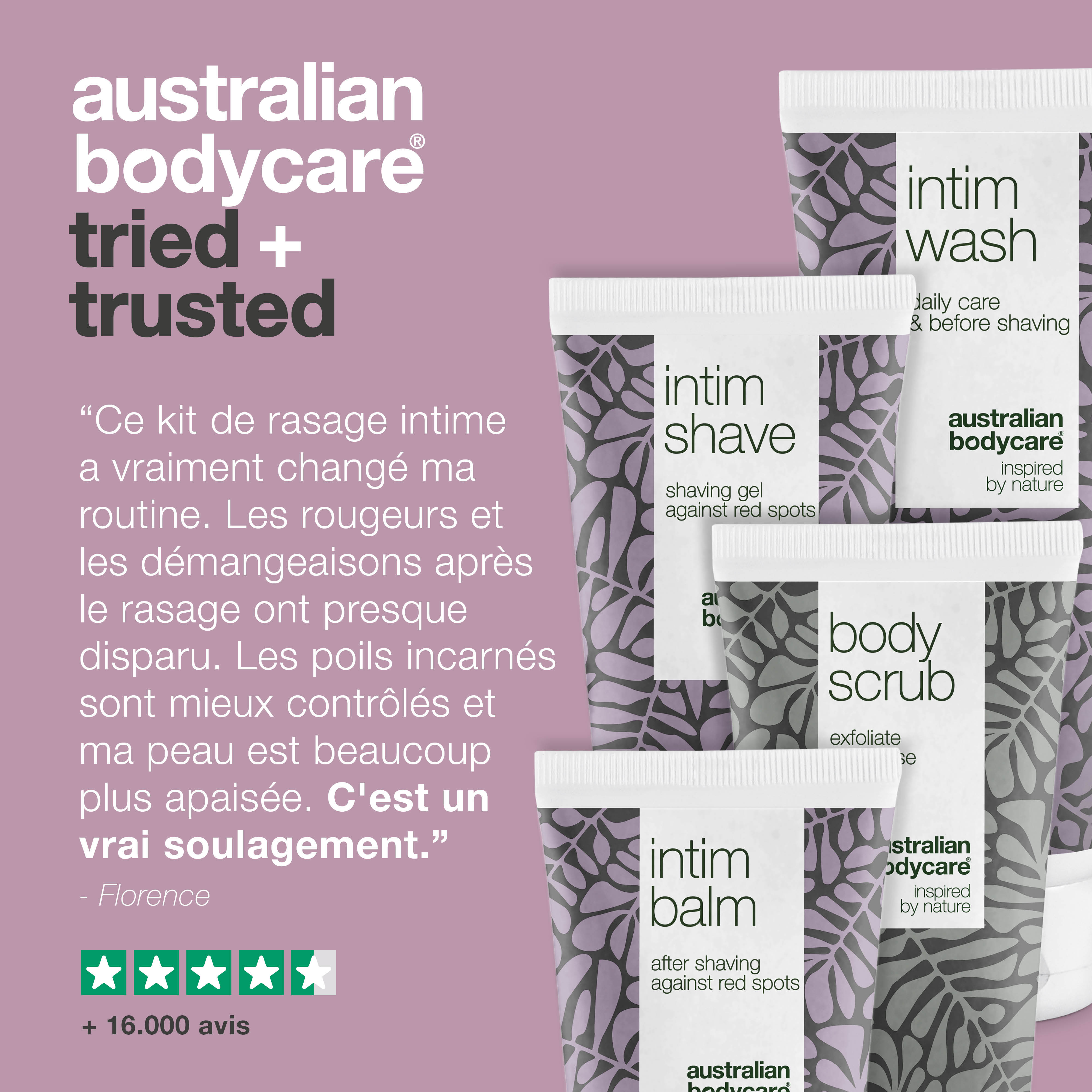 Pack de 4 produits pour le rasage intime — contre les boutons rouges et les poils incarnés