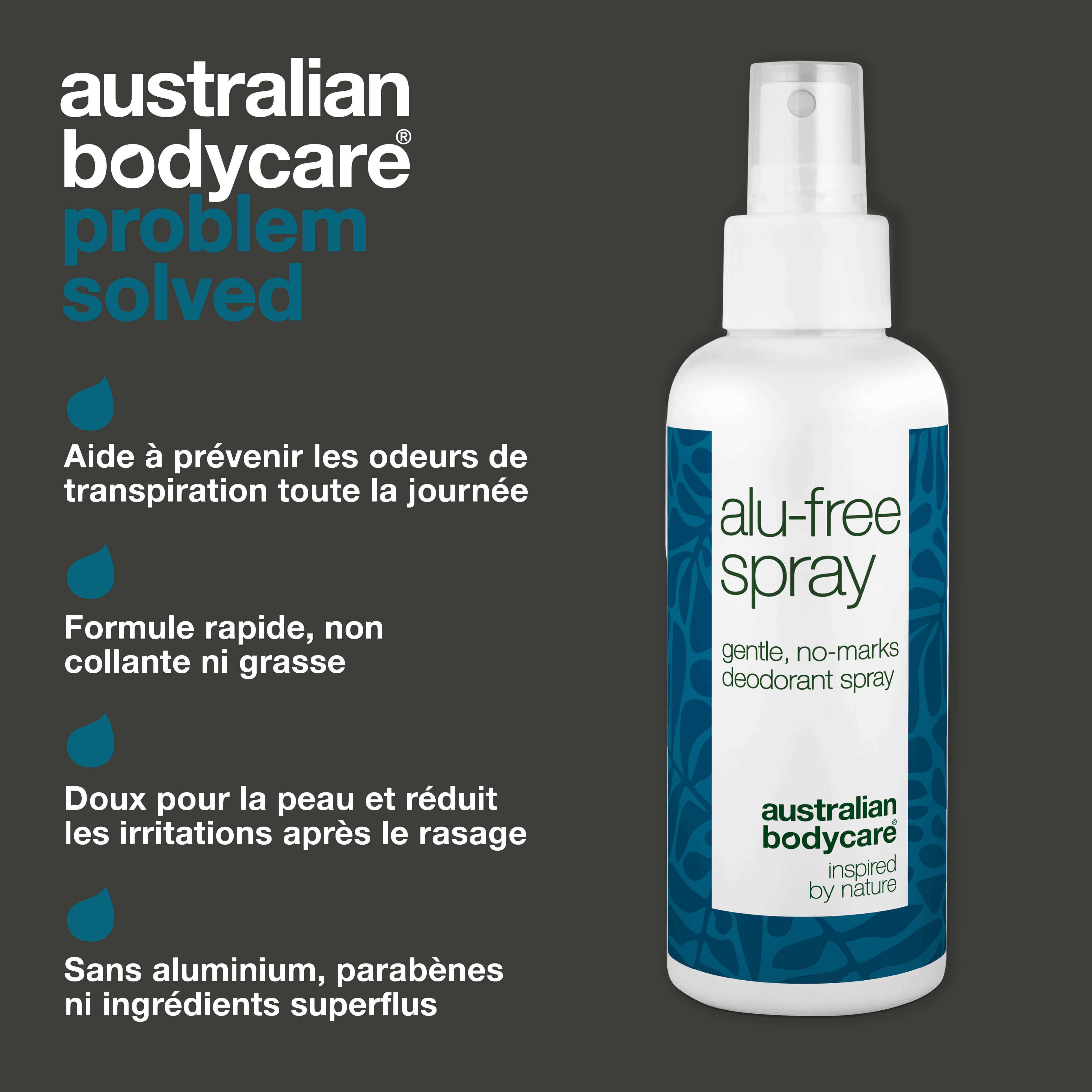 Spray déodorant sans aluminium – Fraîcheur naturelle – Déodorant efficace sans aluminium avec des ingrédients naturels. Combat les odeurs, sèche rapidement et vous garde au frais toute la journée. Doux pour la peau.