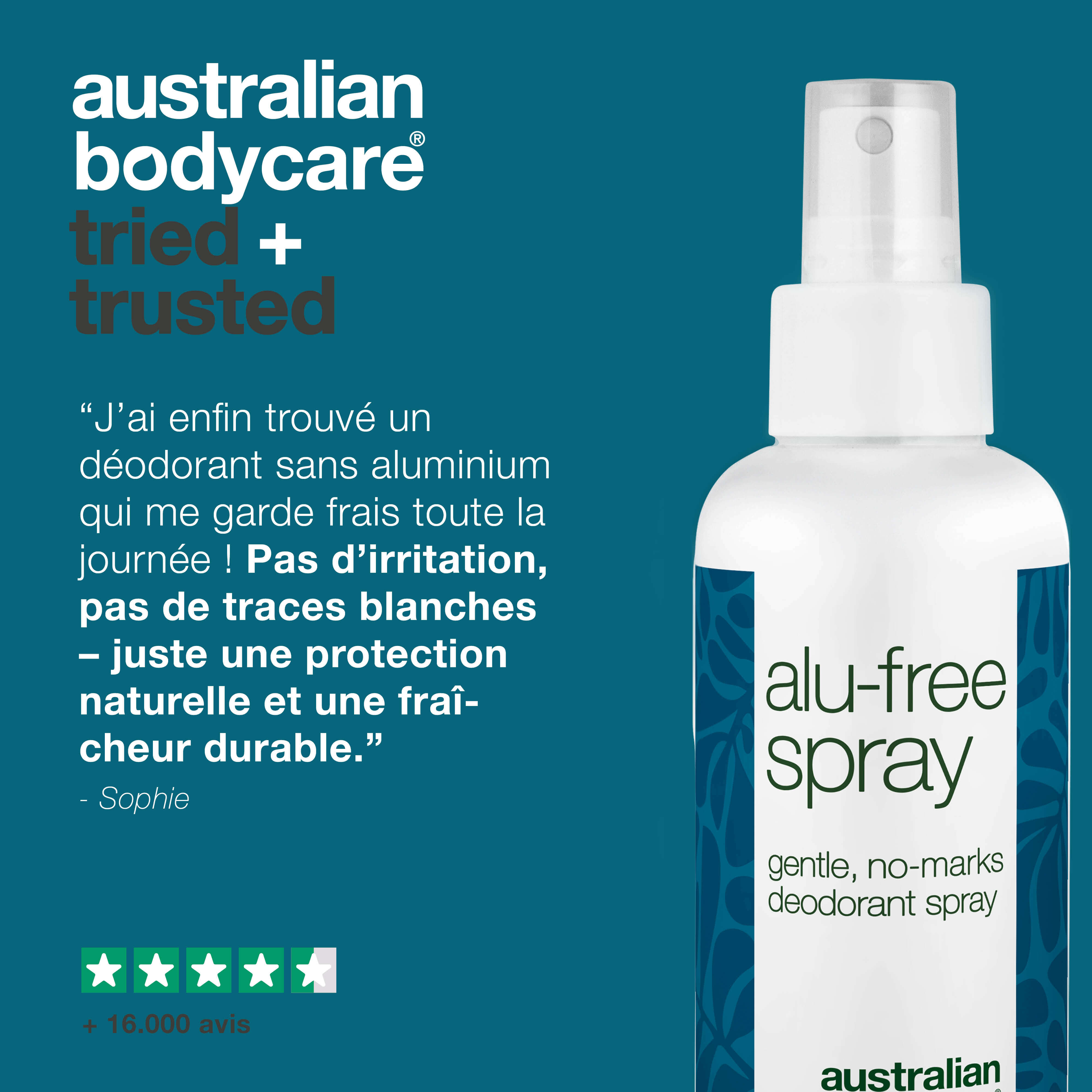 Spray déodorant sans aluminium – Fraîcheur naturelle – Déodorant efficace sans aluminium avec des ingrédients naturels. Combat les odeurs, sèche rapidement et vous garde au frais toute la journée. Doux pour la peau.