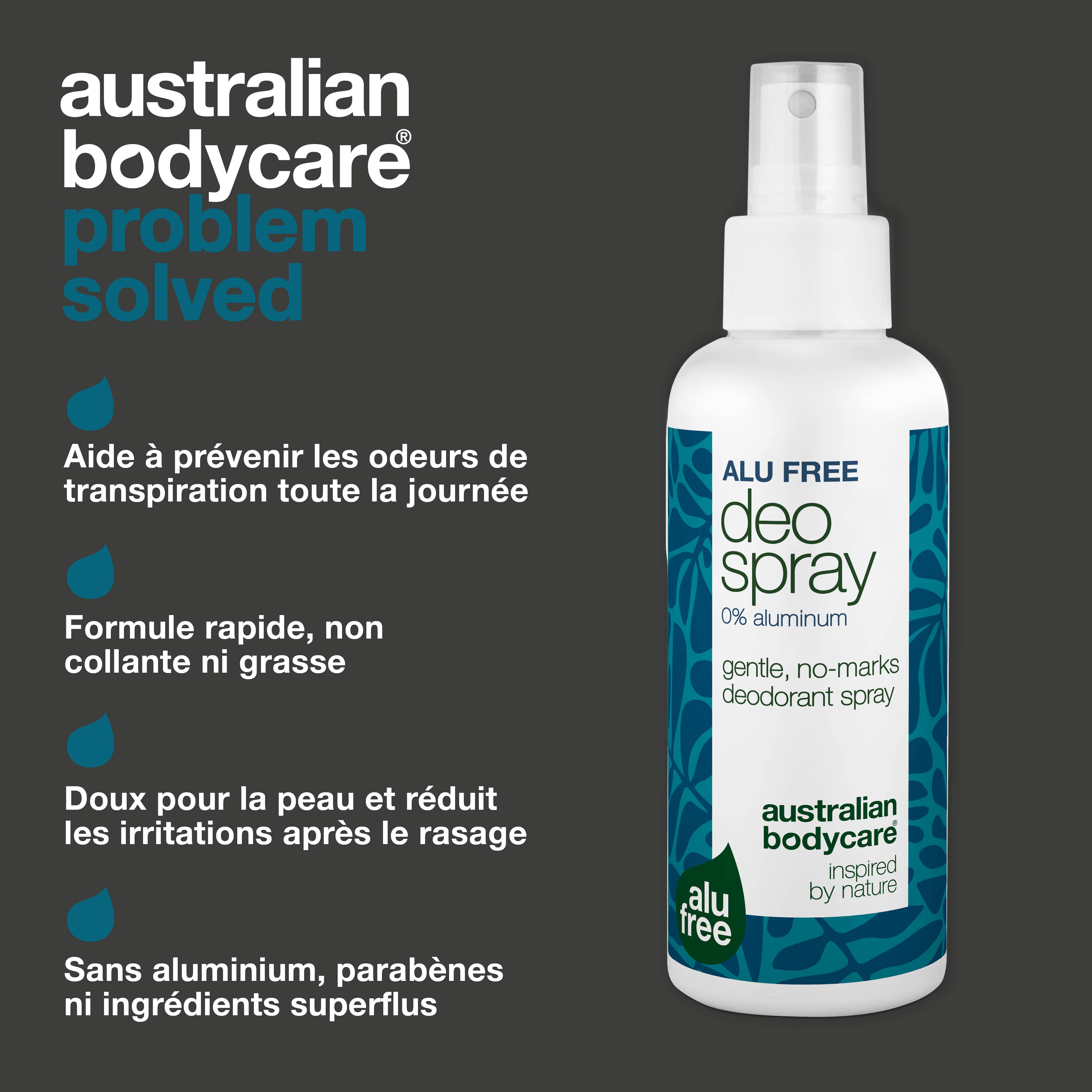 Spray déodorant sans aluminium – Fraîcheur naturelle – Déodorant efficace sans aluminium avec des ingrédients naturels. Combat les odeurs, sèche rapidement et vous garde au frais toute la journée. Doux pour la peau.