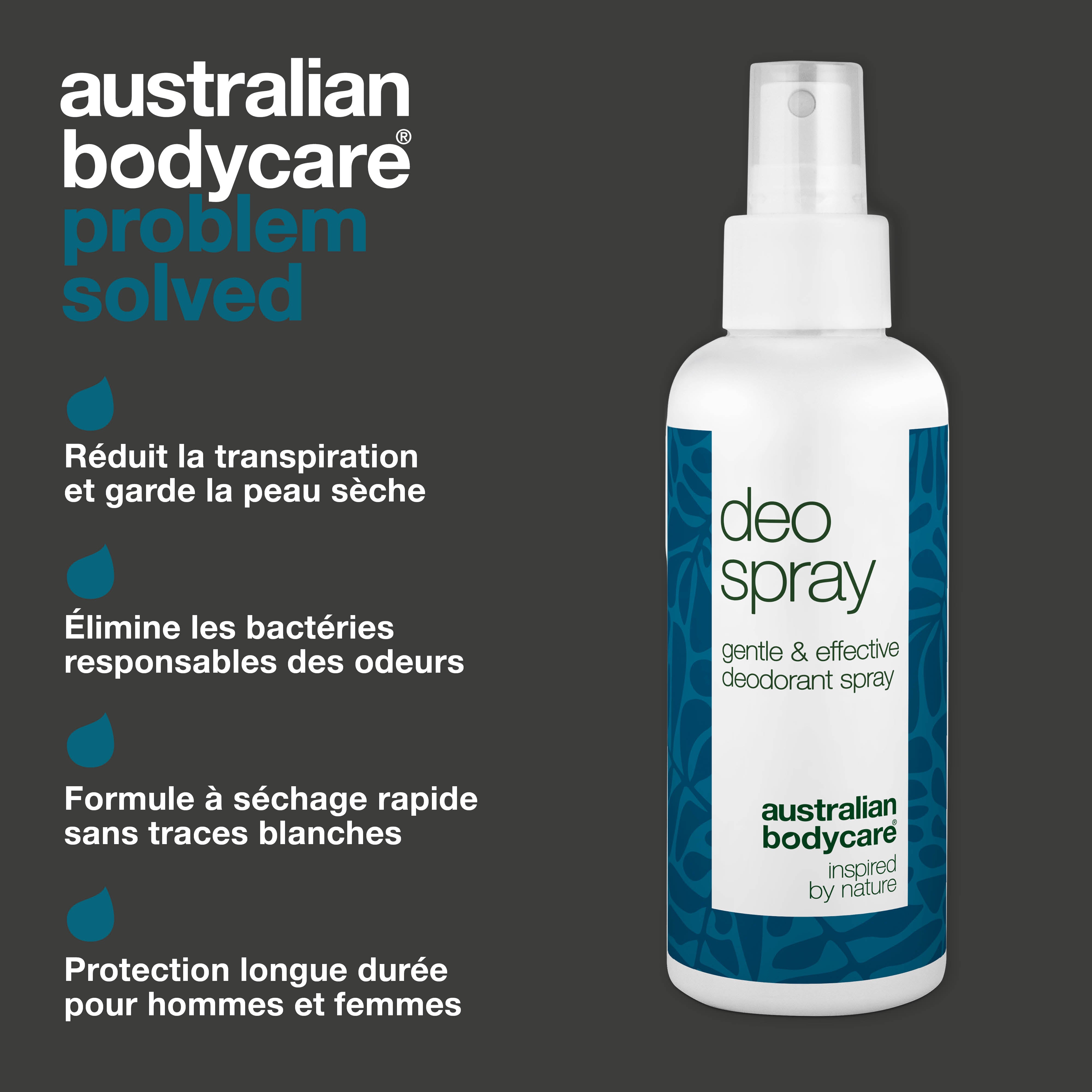 Spray déodorant antisudorifique – Combat la transpiration et les odeurs – Contrôlez la transpiration et les odeurs avec ce spray déodorant longue durée. Testé dermatologiquement et adapté à tous les types de peau.