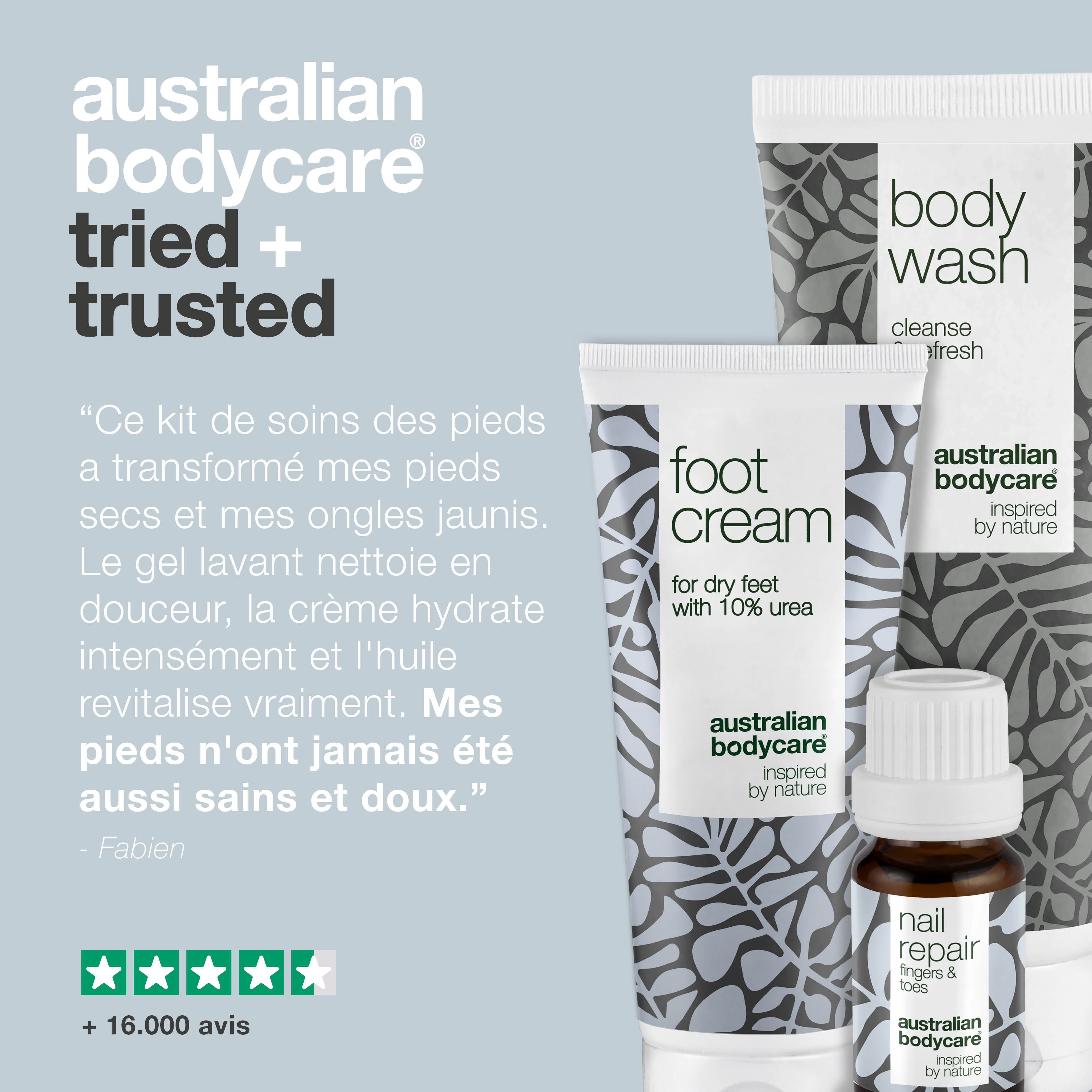 Kit de soins des pieds — 3 produits pour le soin quotidien des pieds secs et des ongles jaunes