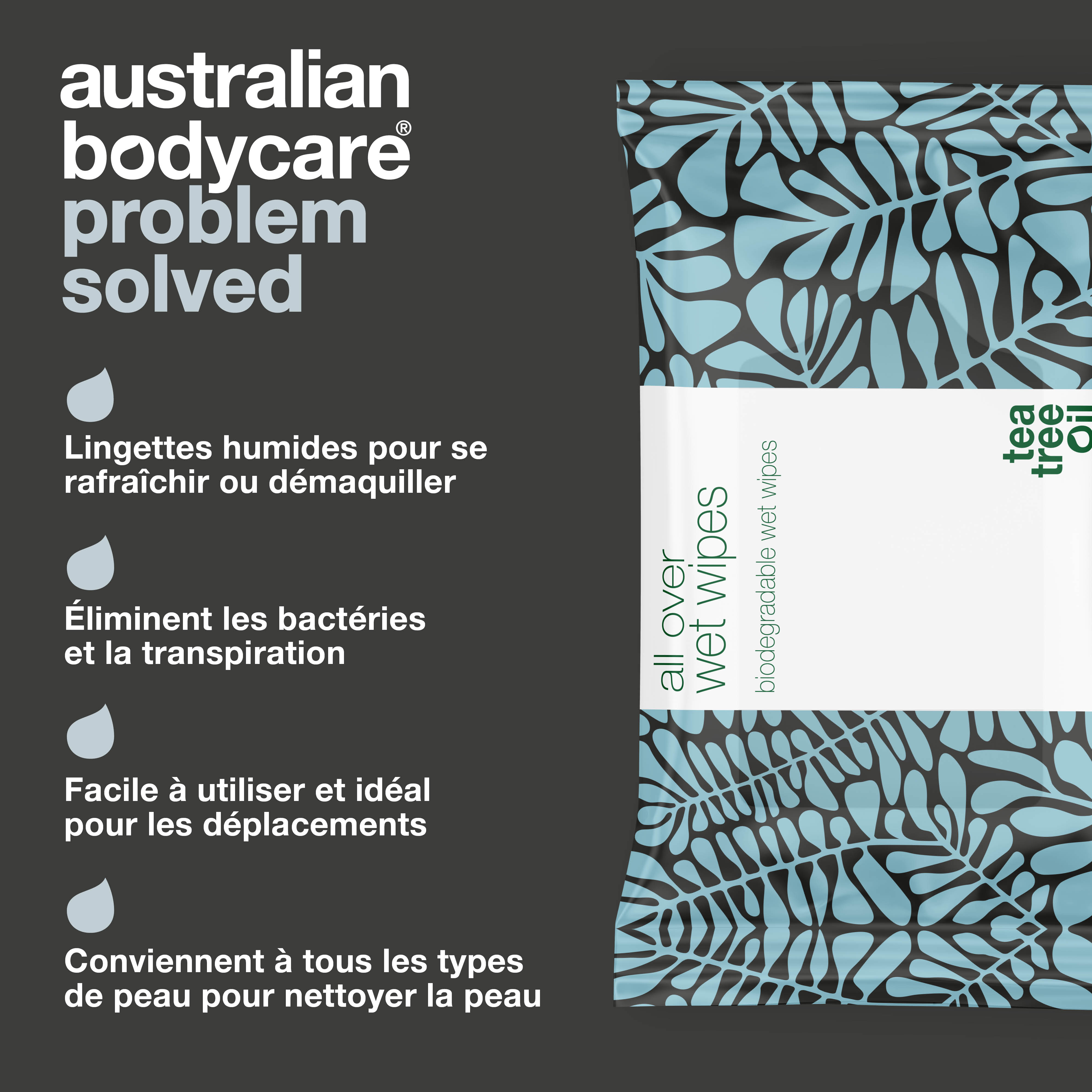 Lingettes humides à l'huile d'arbre à thé pour adultes (x36) — Un produit efficace pour nettoyer et rafraîchir la peau