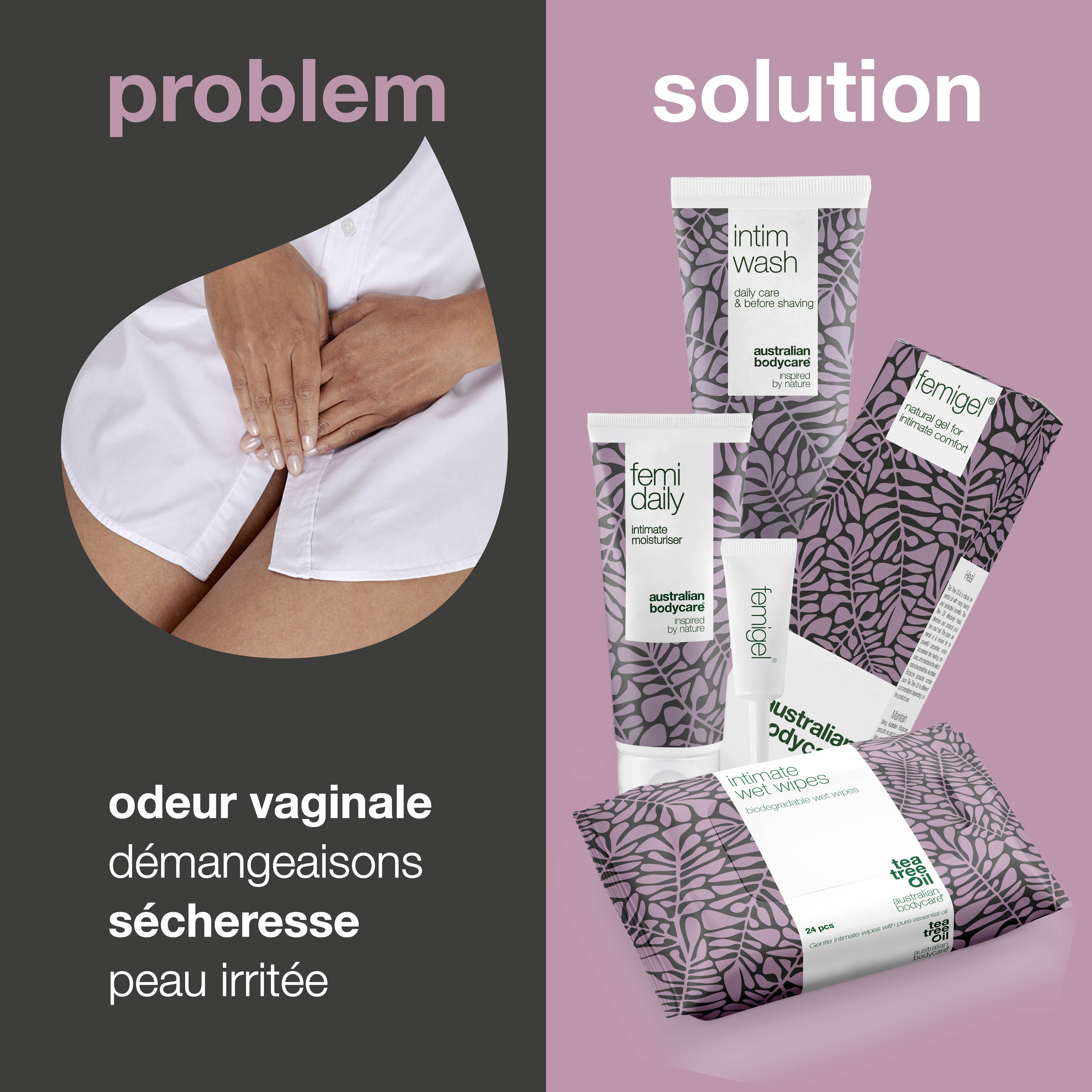 4 produits pour les soins et l'hygiène intimes — Réduit et prévient les démangeaisons, les rougeurs, la sécheresse et les odeurs indésirables