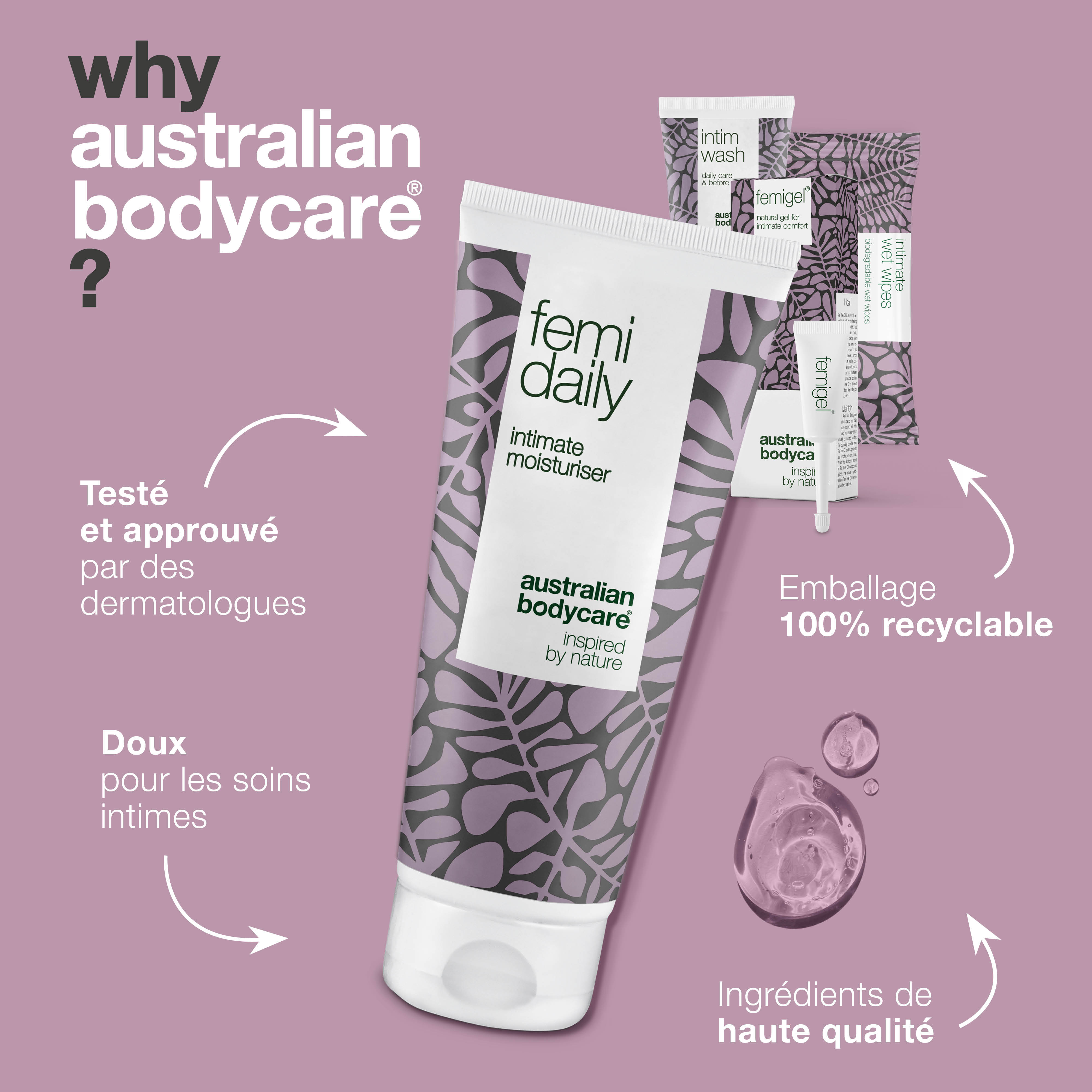 4 produits pour les soins et l'hygiène intimes — Réduit et prévient les démangeaisons, les rougeurs, la sécheresse et les odeurs indésirables