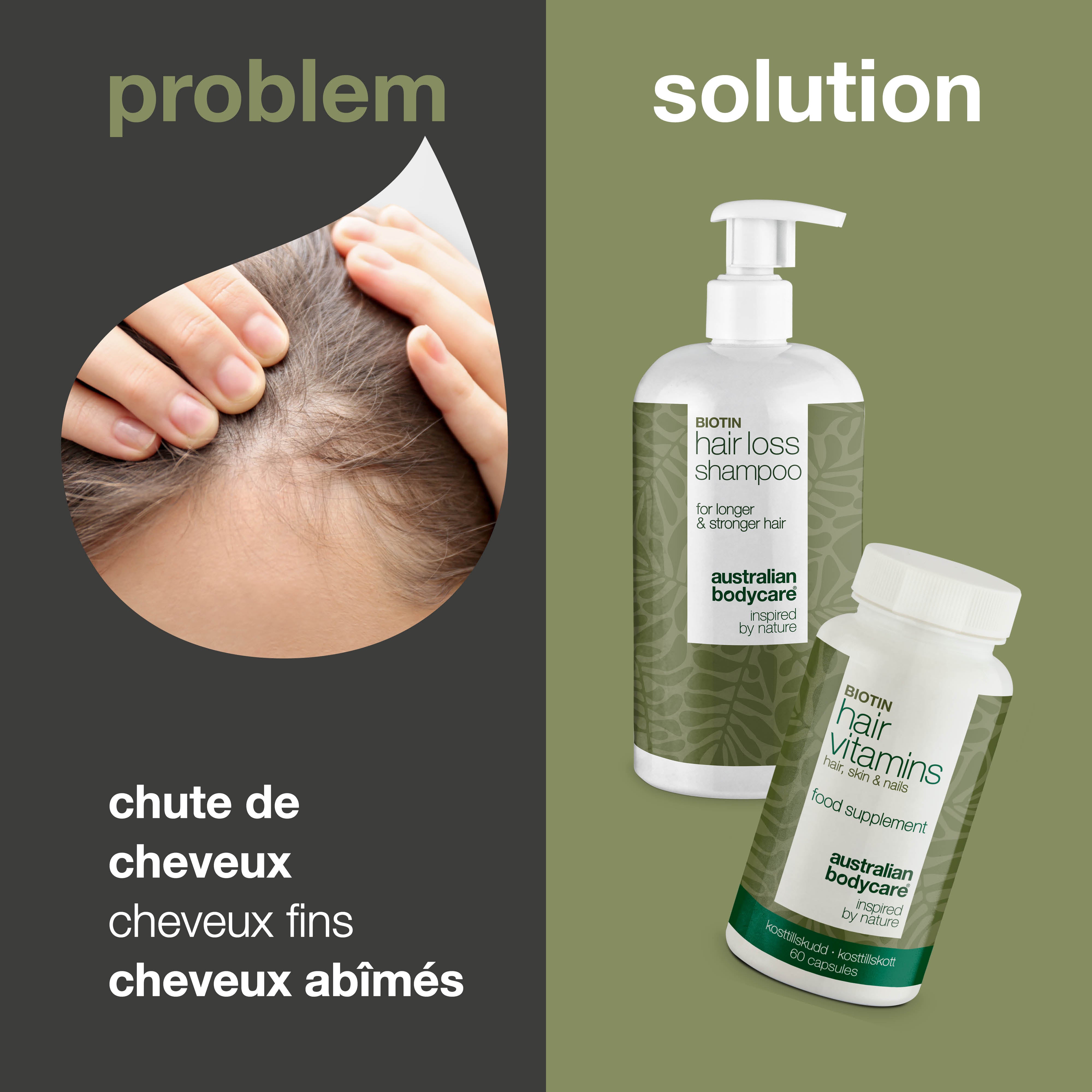 Kit shampooing et vitamines capillaires contre la perte de cheveux — Produits pour le soin des cheveux fins