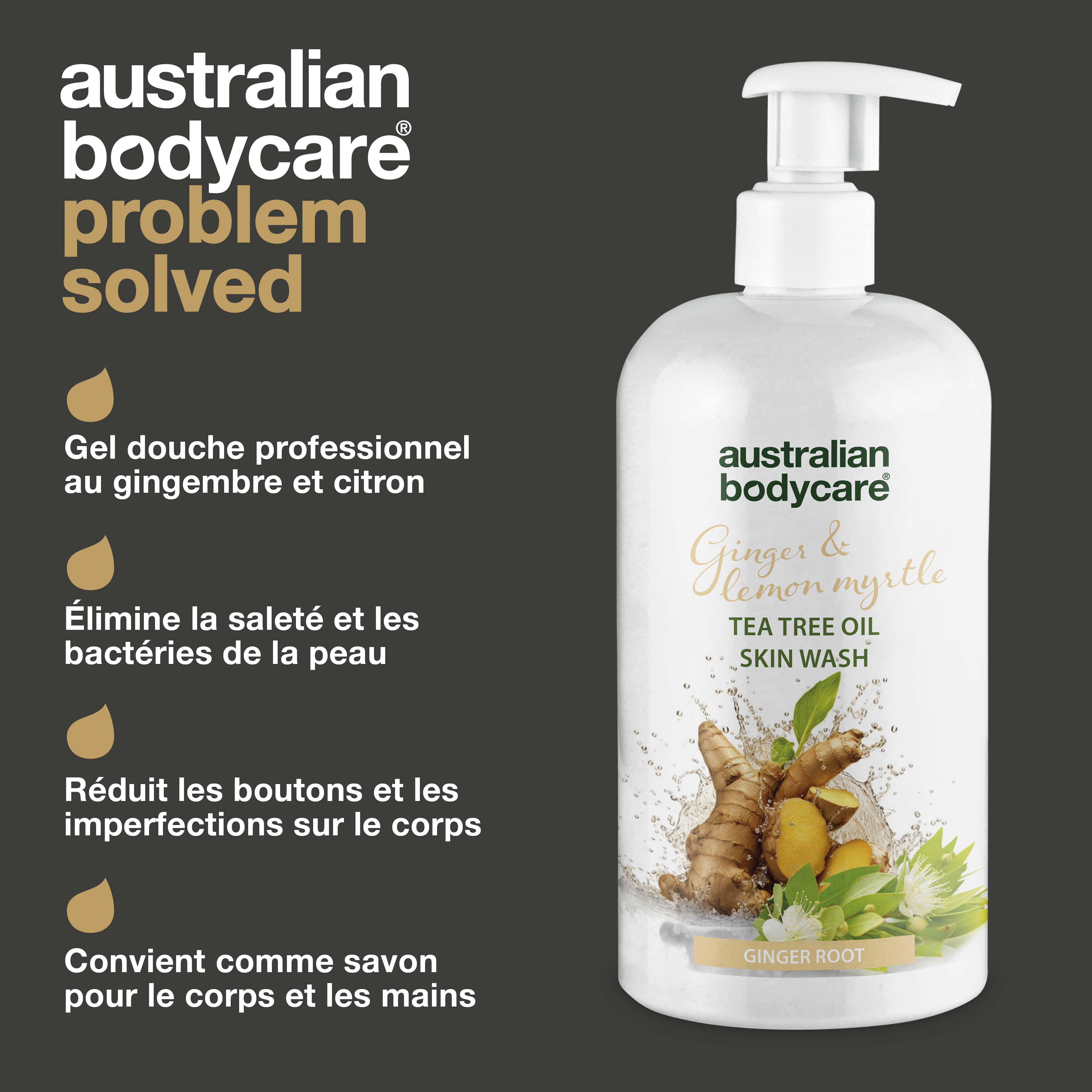Nettoyant professionnel pour la peau au gingembre et au citron — Nettoyant corporel professionnel au gingembre avec de l'huile d'arbre à thé