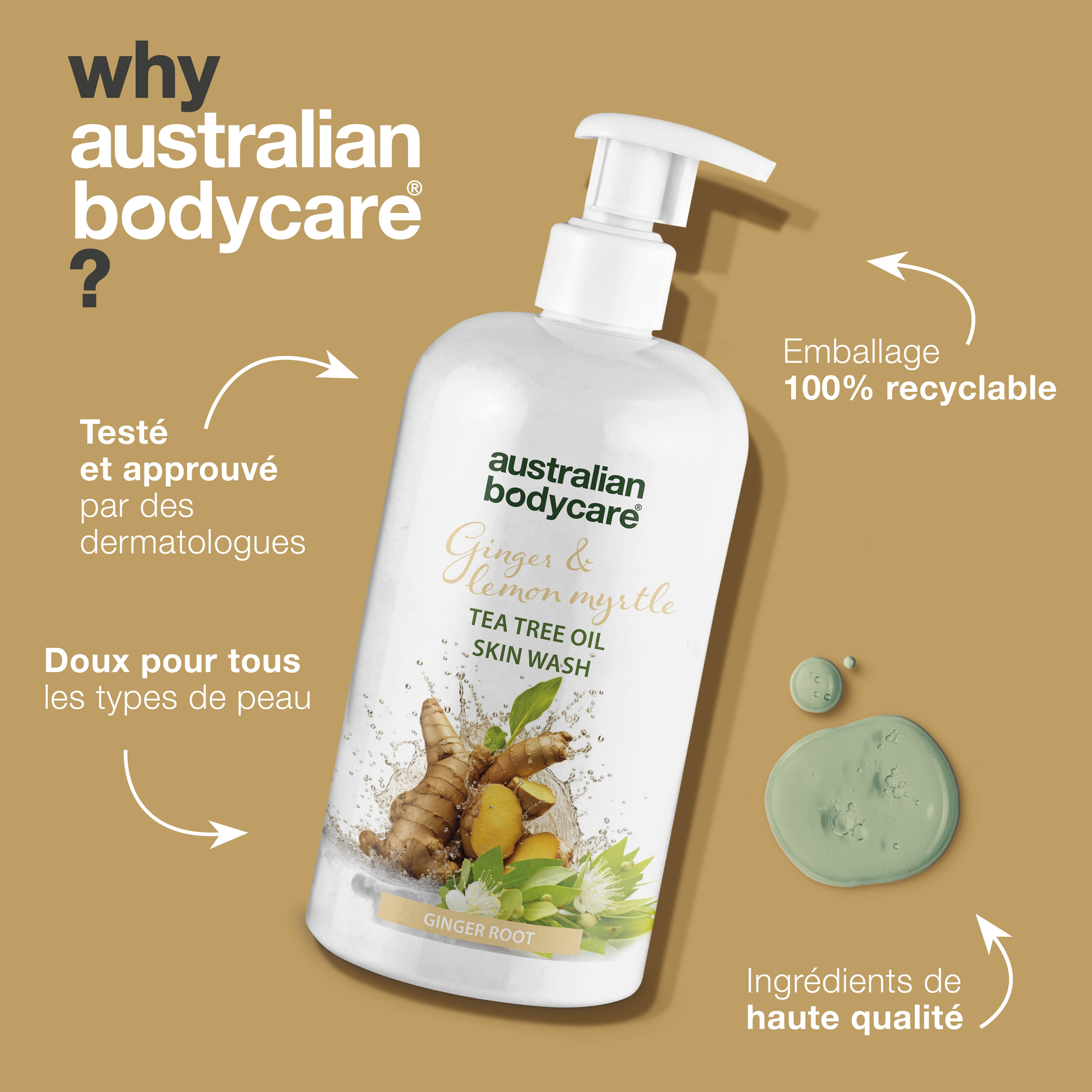 Nettoyant professionnel pour la peau au gingembre et au citron — Nettoyant corporel professionnel au gingembre avec de l'huile d'arbre à thé