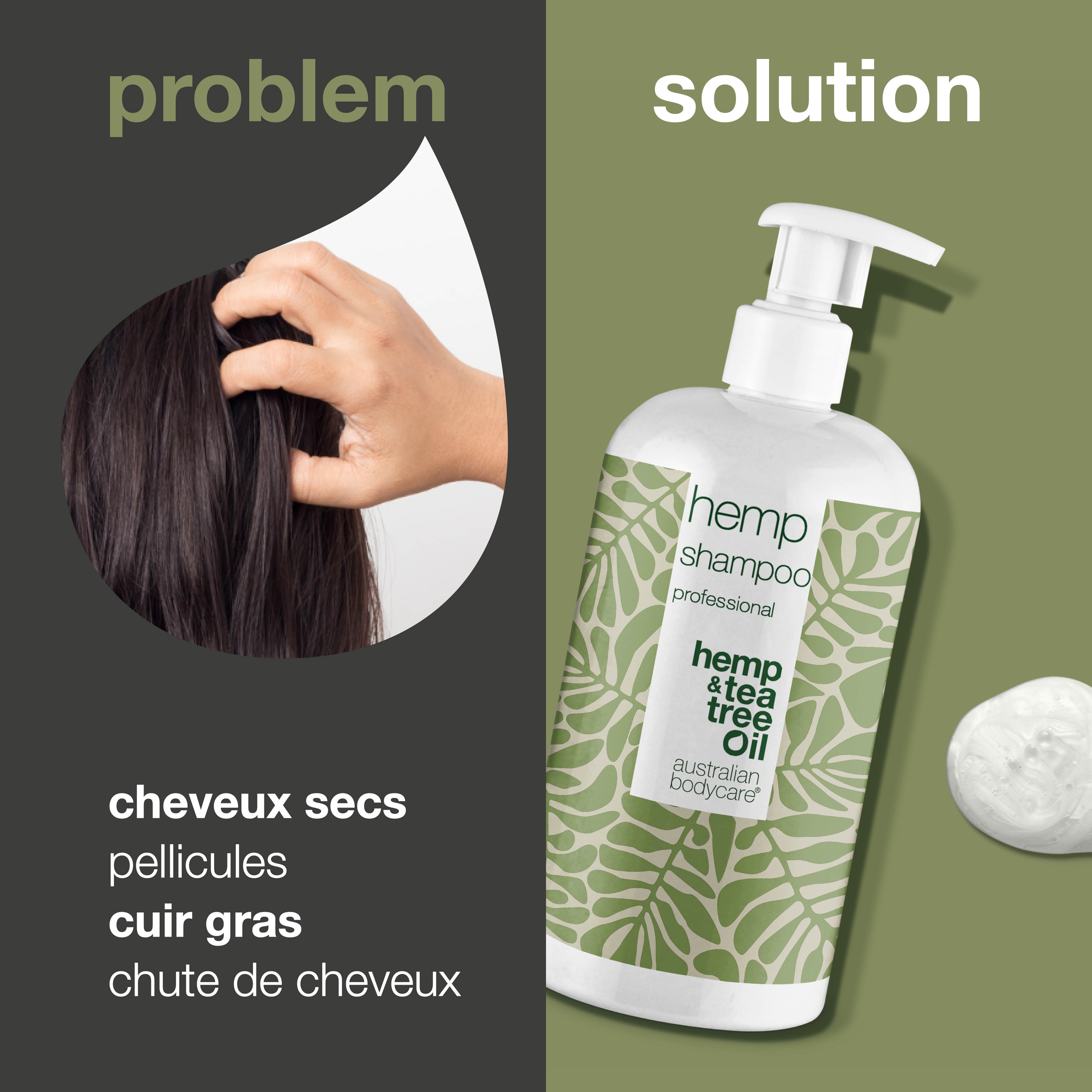 Shampooing au chanvre pour cheveux secs et cuir chevelu équilibré — Le shampooing au chanvre hydrate et nourrit en profondeur tout en aidant à maintenir un cuir chevelu équilibré et sain.