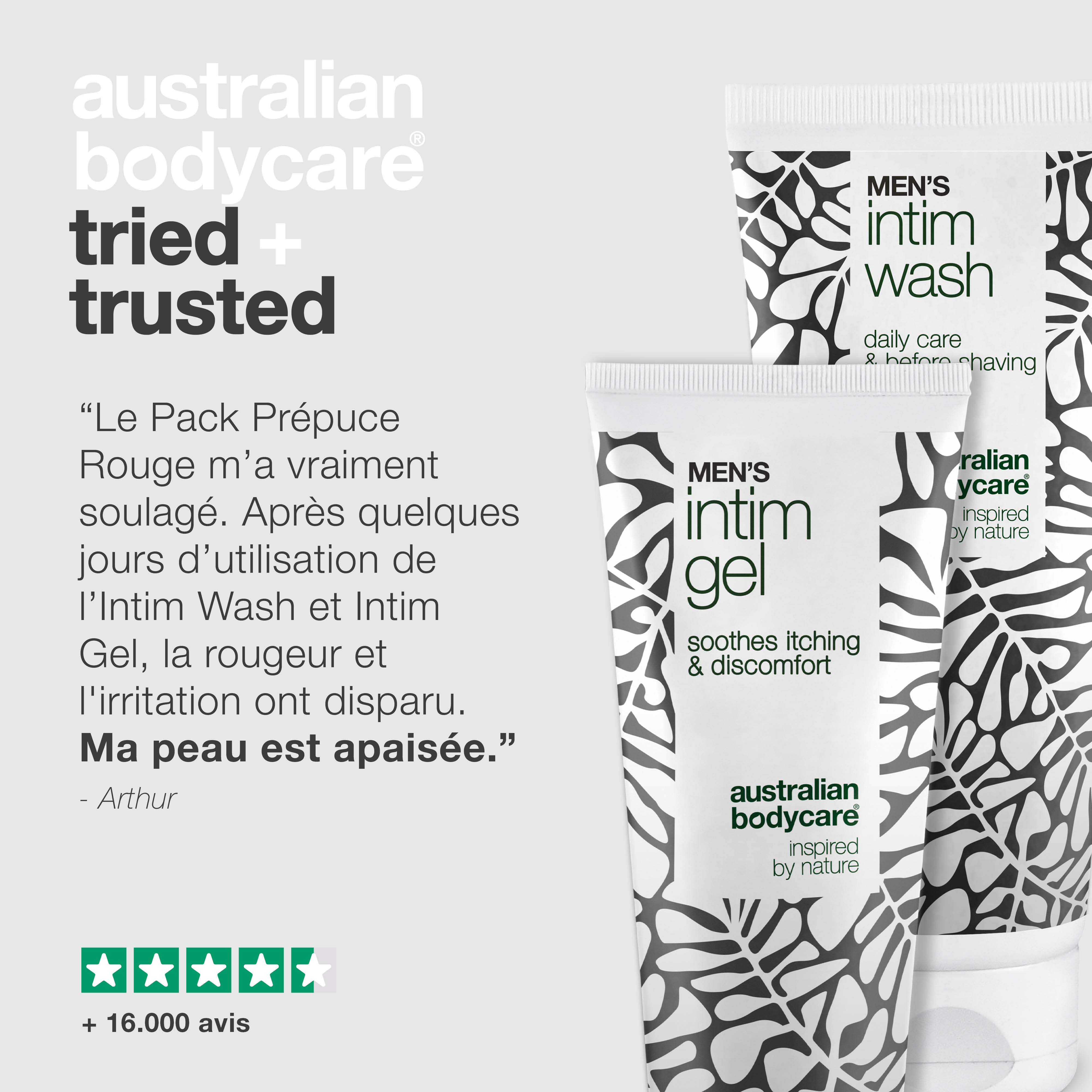 Soin pour prépuce rouge - Gel et lavage intime apaisant — Apaisez un prépuce rouge et irrité avec Men's Intimate Wash et Intim Gel. Soin doux pour l'hygiène intime.