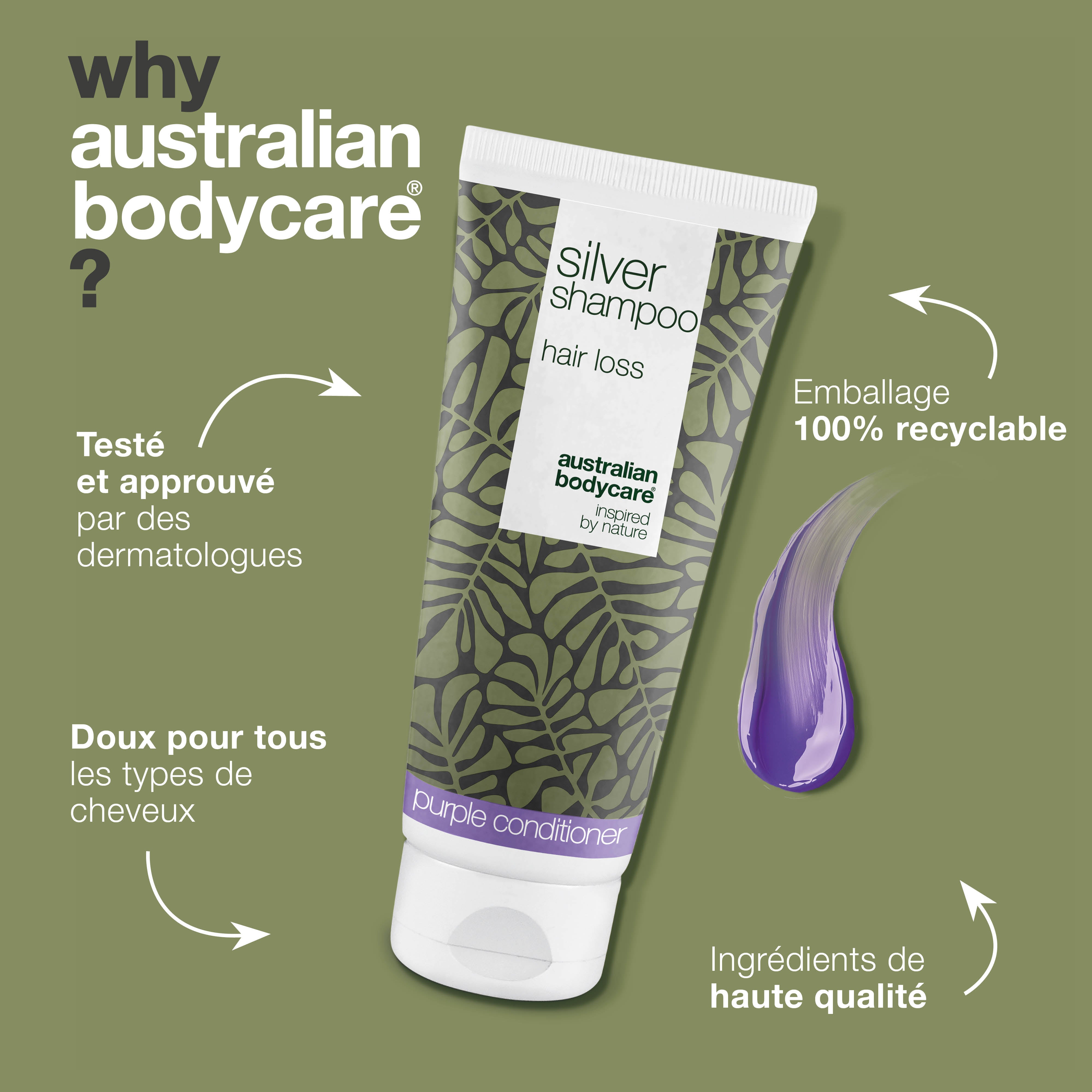 Shampooing Silver – Favorise la croissance et ravive la couleur — Neutralisez les tons jaunes avec le Shampooing Silver. Nourrit vos cheveux et soutient une couleur blonde ou grise éclatante.