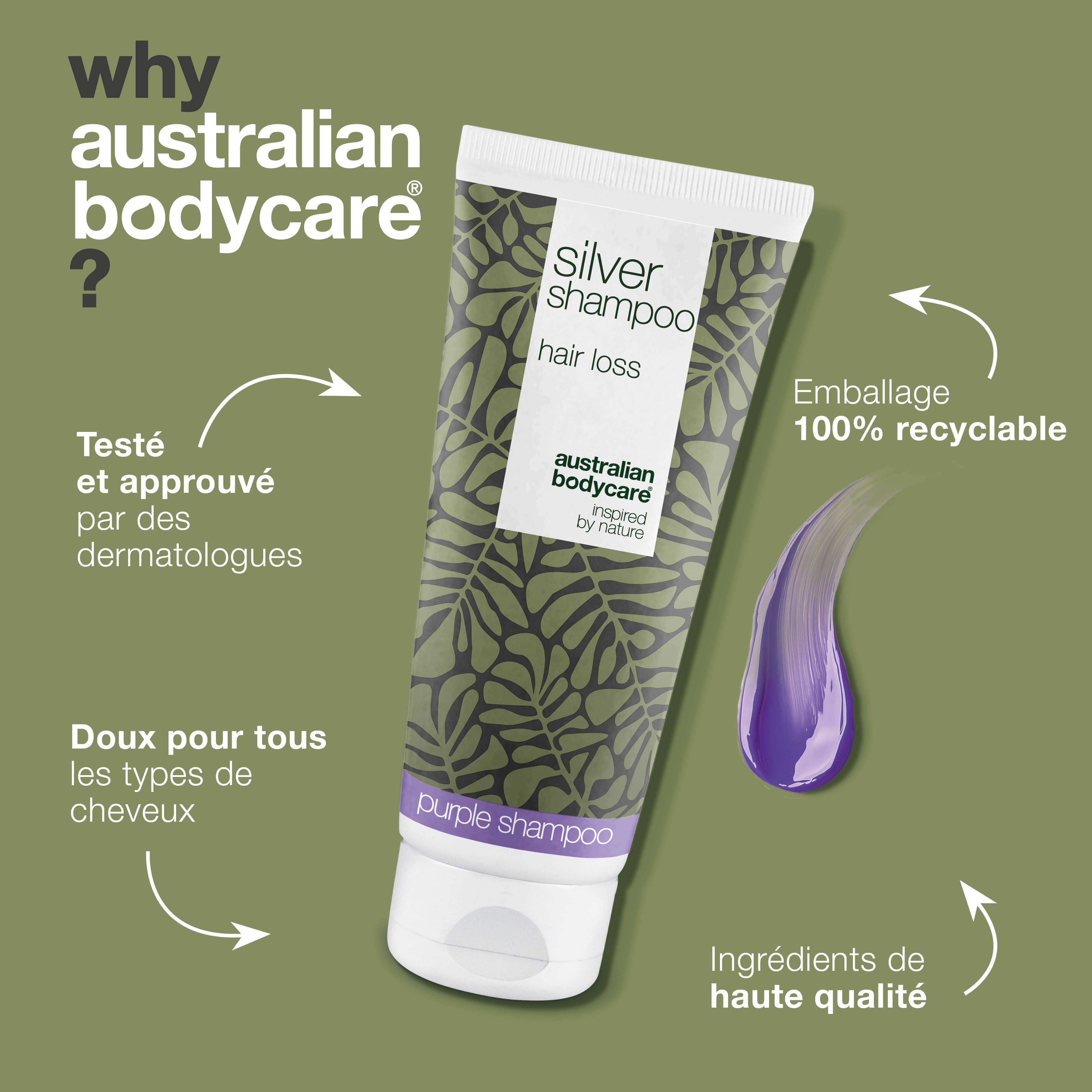 Obtenez des cheveux blonds ou gris éclatants avec le Shampooing Silver. Élimine les tons jaunes et nourrit le cuir chevelu tout en soutenant une croissance saine.