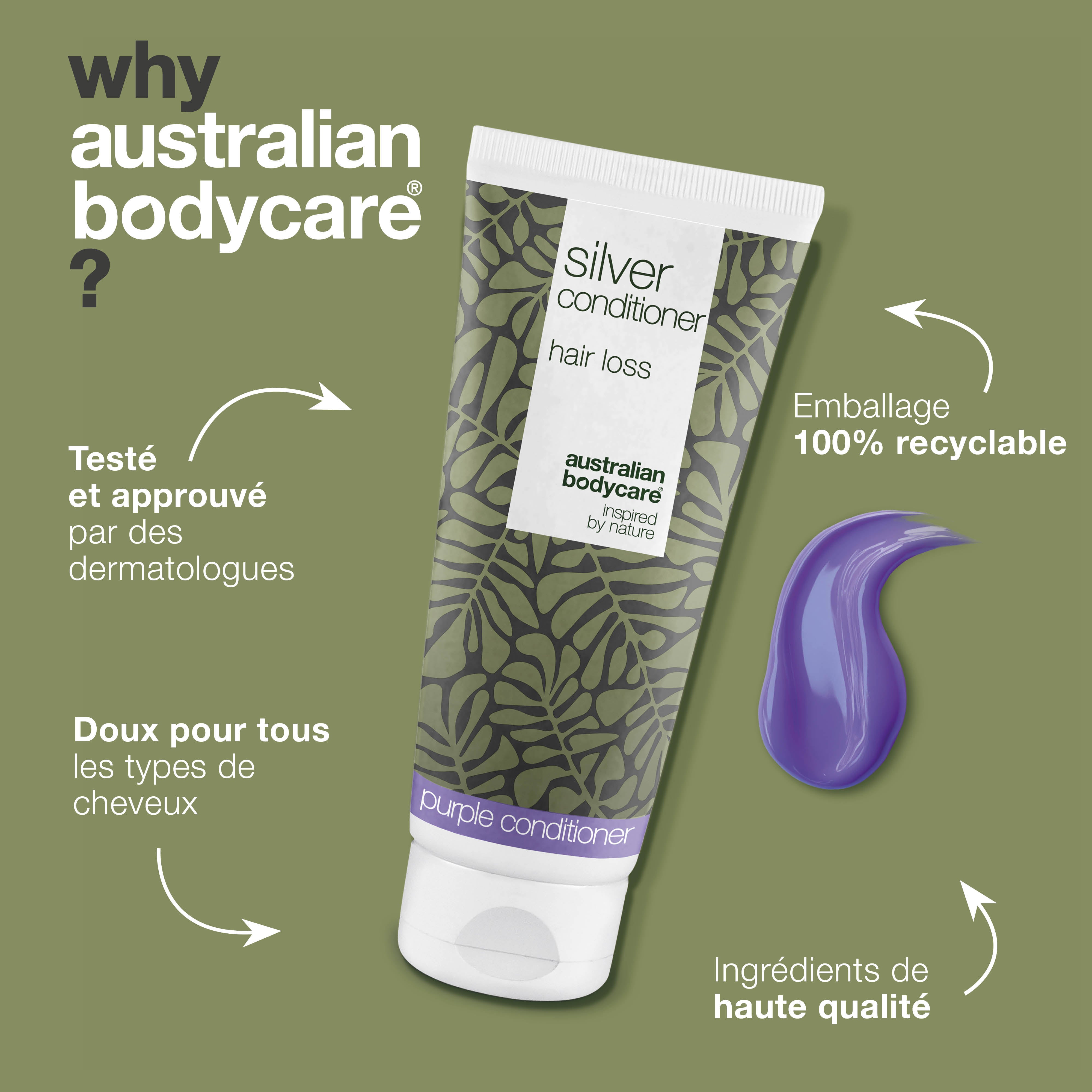 Après-shampoing cheveux gris/blonds – Anti-chute — Silver Conditioner réduit la chute des cheveux, neutralise les tons jaunes et laisse les cheveux gris/blonds doux et brillants.