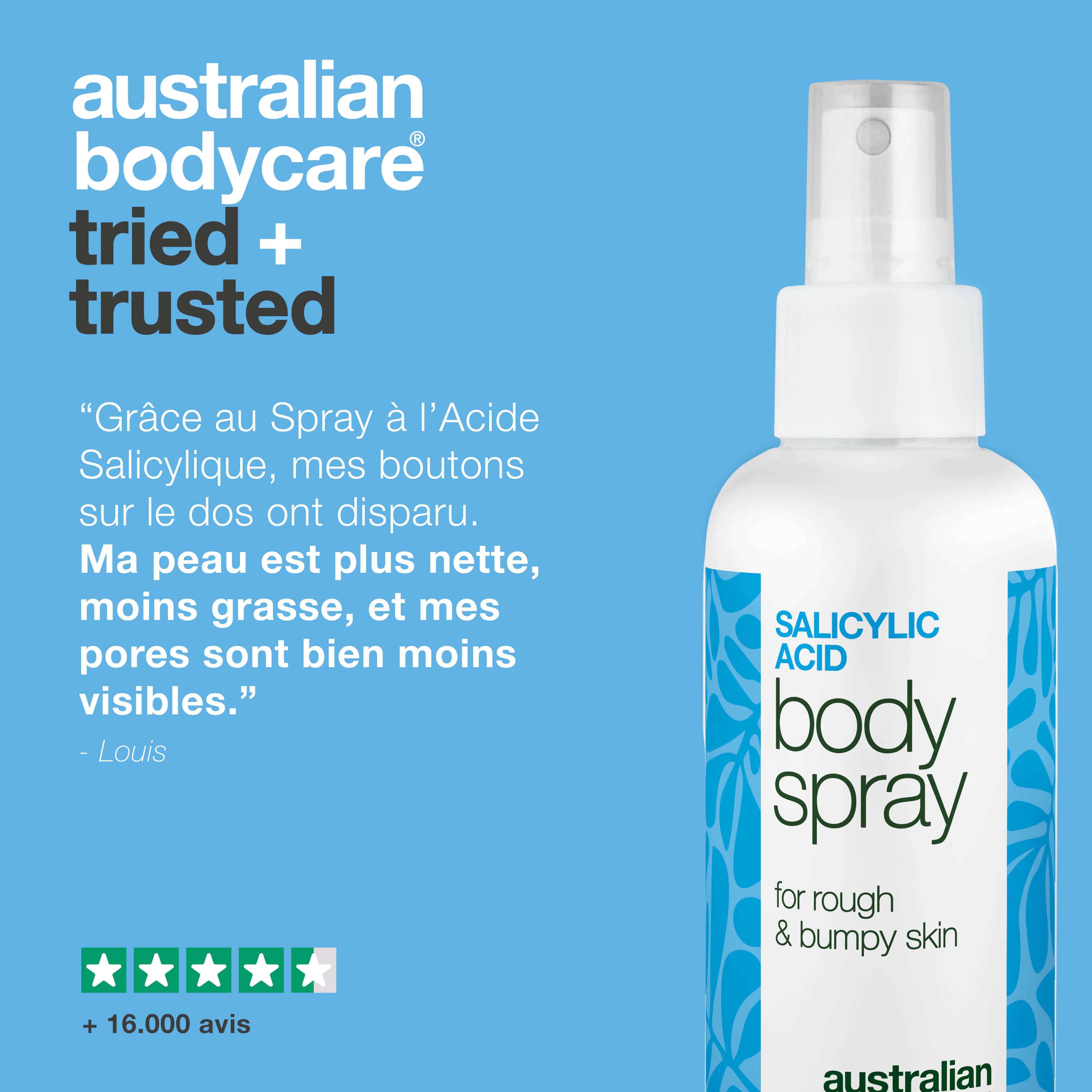 Spray à l’acide salicylique pour boutons et pores obstrués — Spray contre boutons et pores bouchés. Contient 2 % d’acide salicylique et acide glycolique pour purifier et lisser la peau.